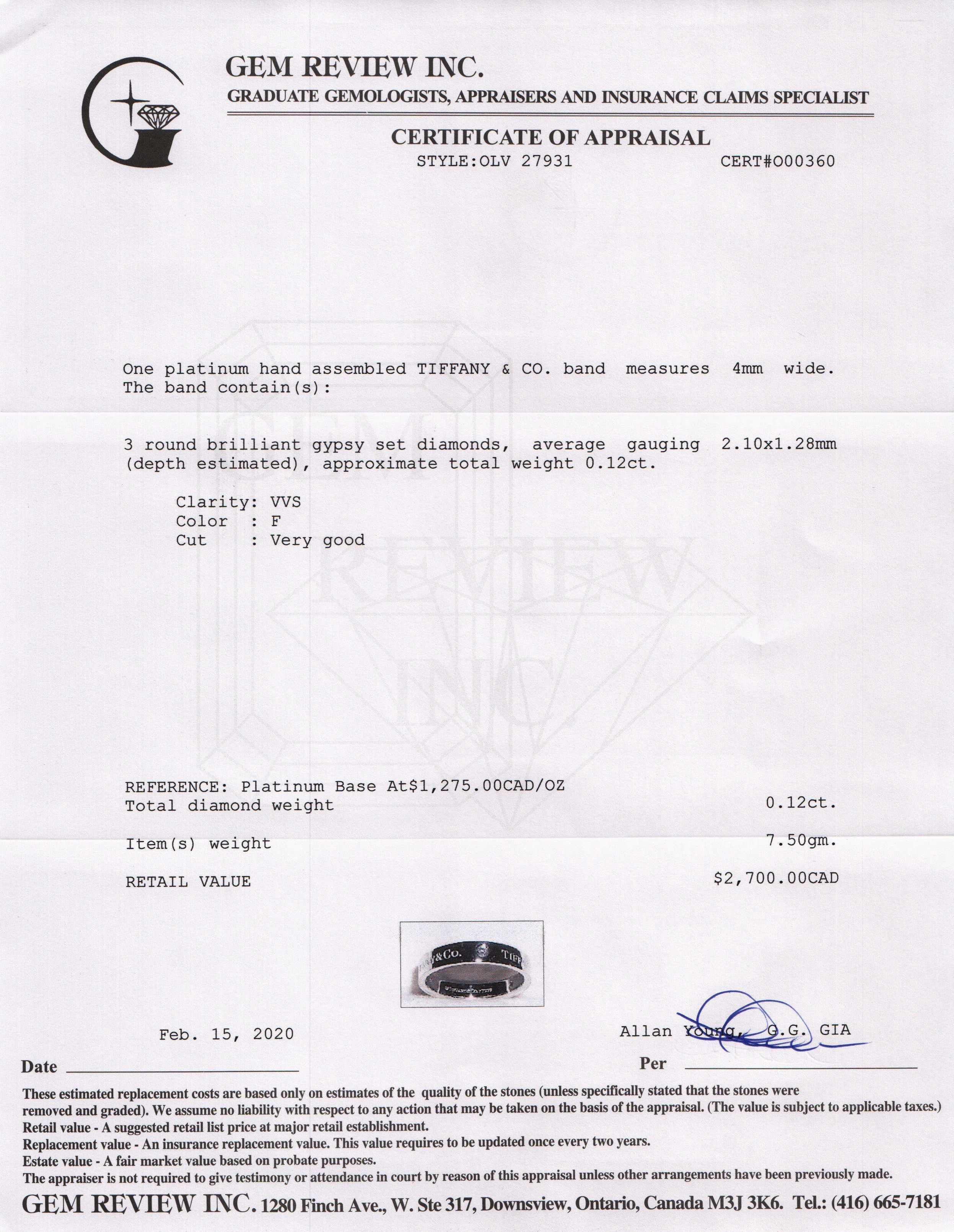 Tiffany & Co. Platinum & Diamond Band Ring