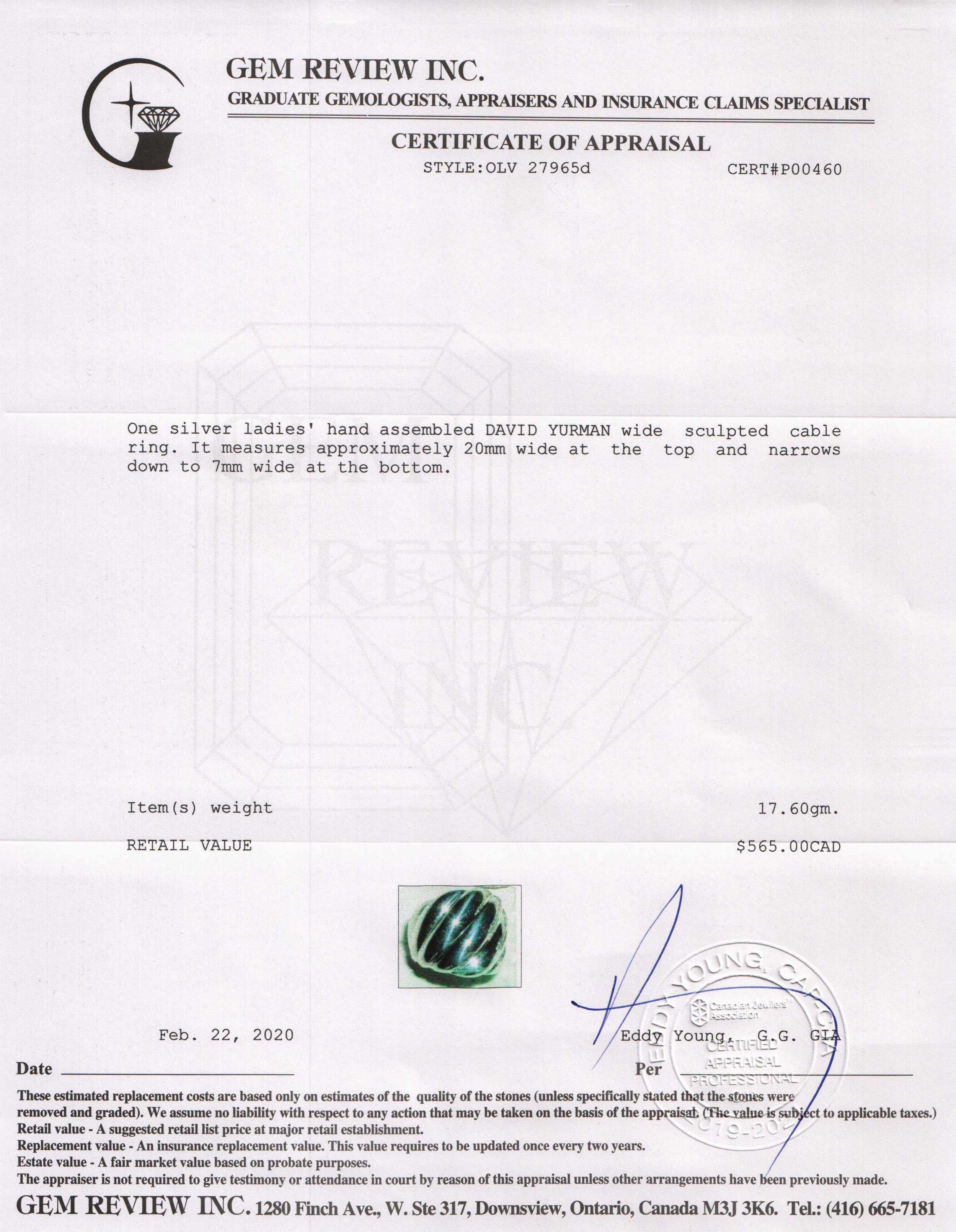 David Yurman Wide Sculpted Cable Ring