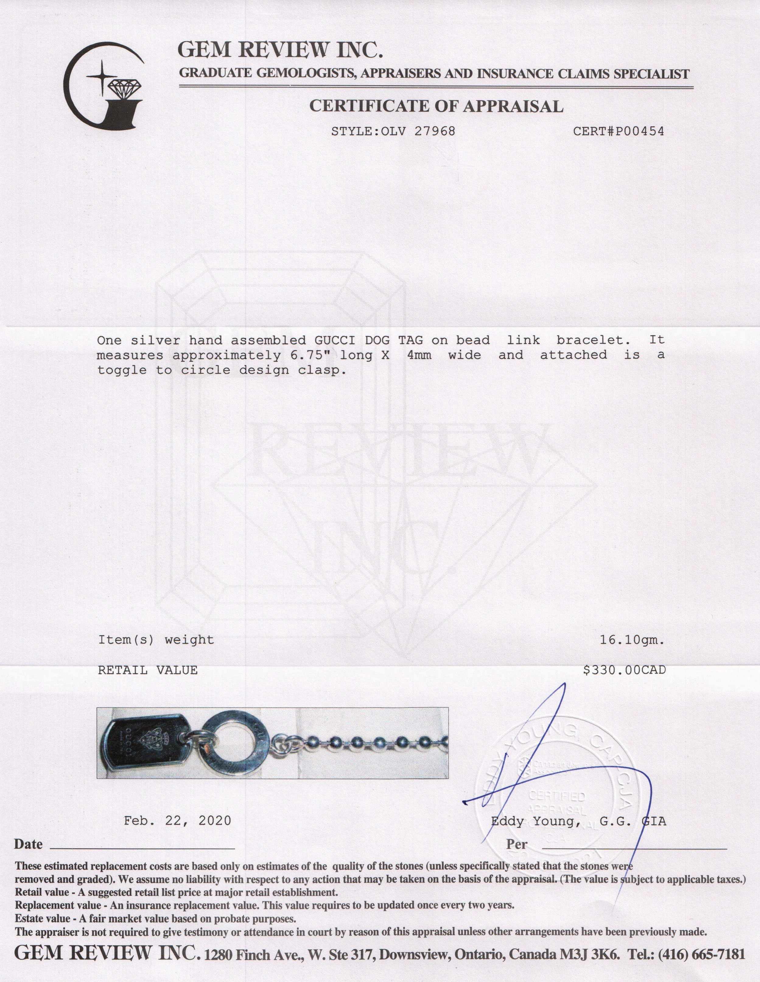 Gucci Dog Tag Bead Bracelet