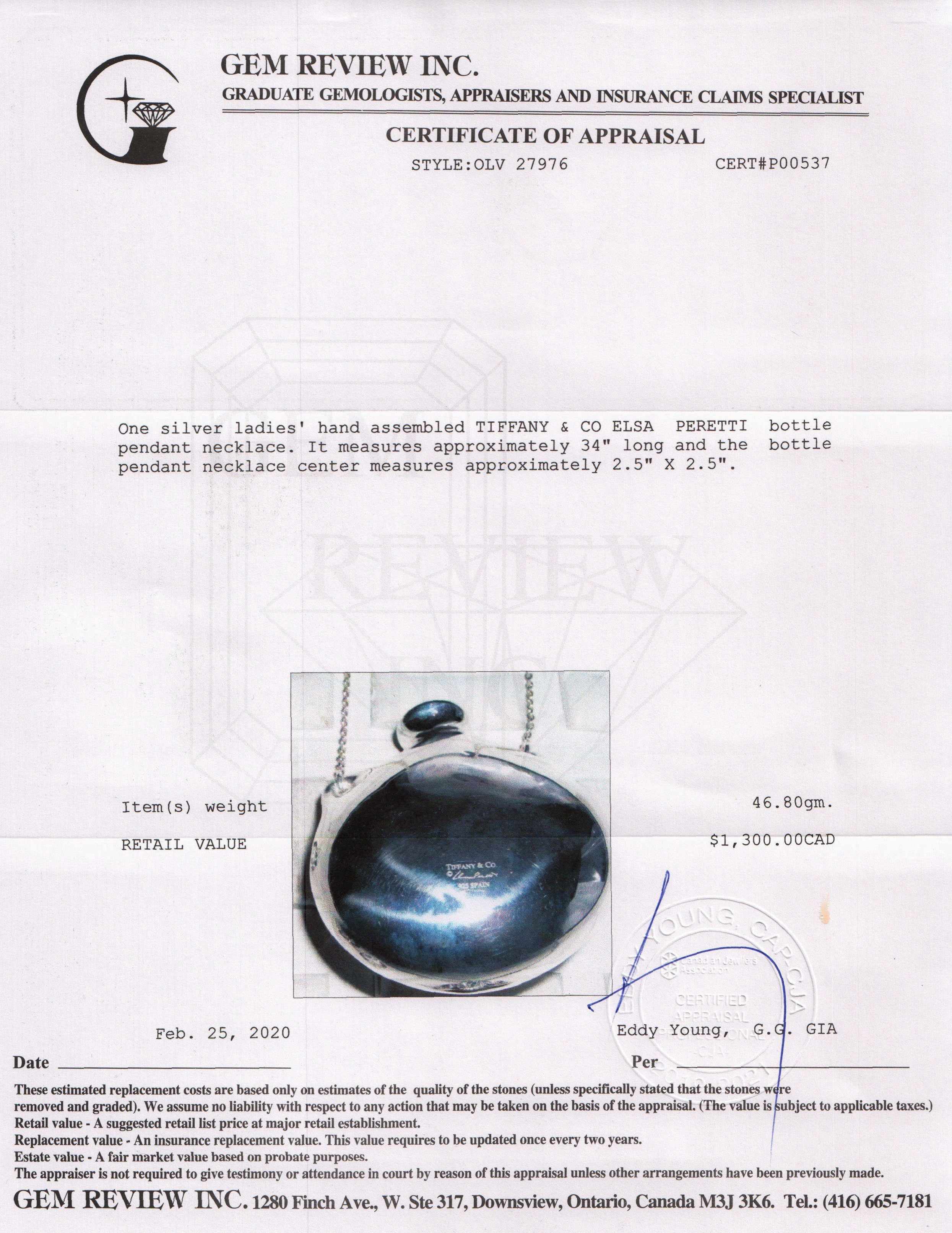 Tiffany & Co. Elsa Peretti Large Open Bottle Pendant Necklace