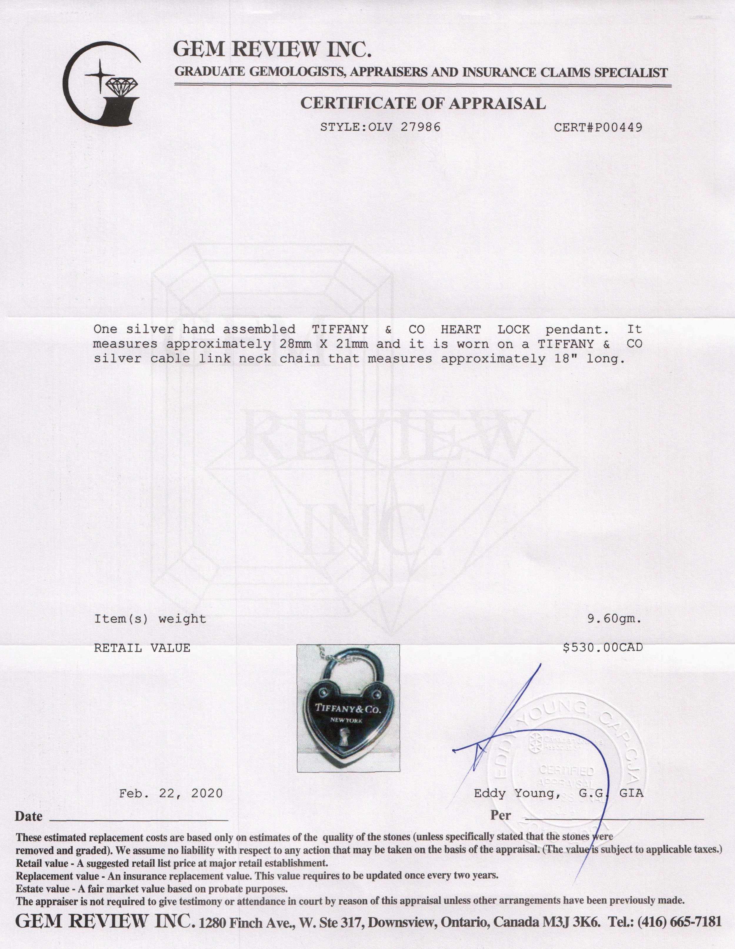 Tiffany & Co. Heart Lock Pendant Necklace