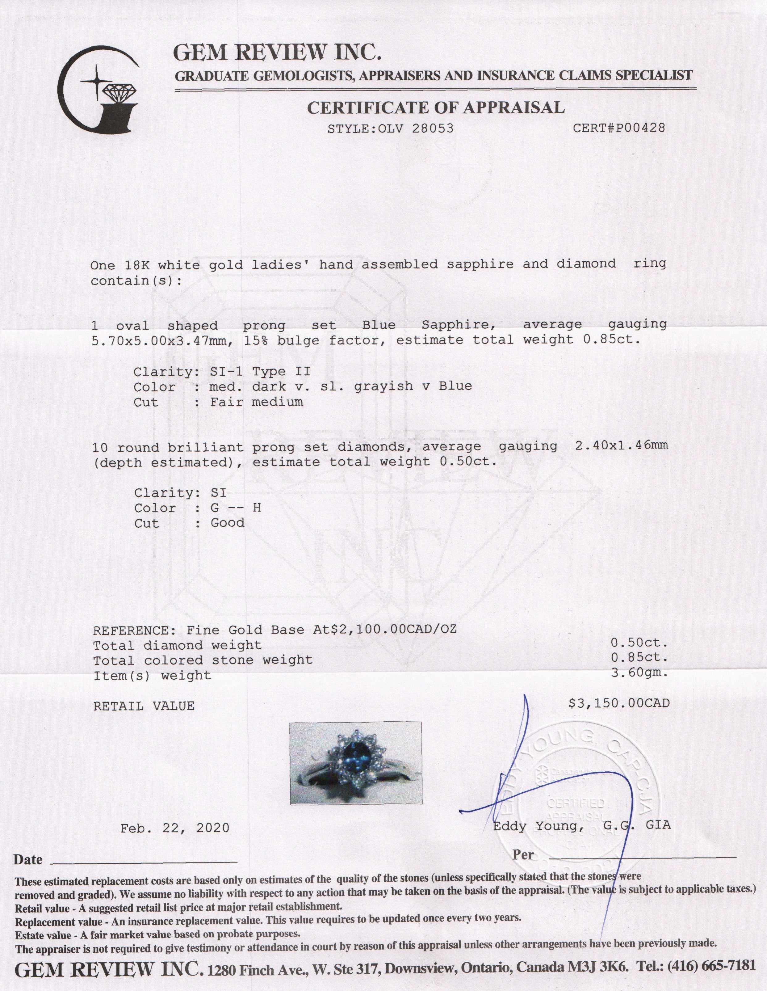 Blue Sapphire and Diamond Ring