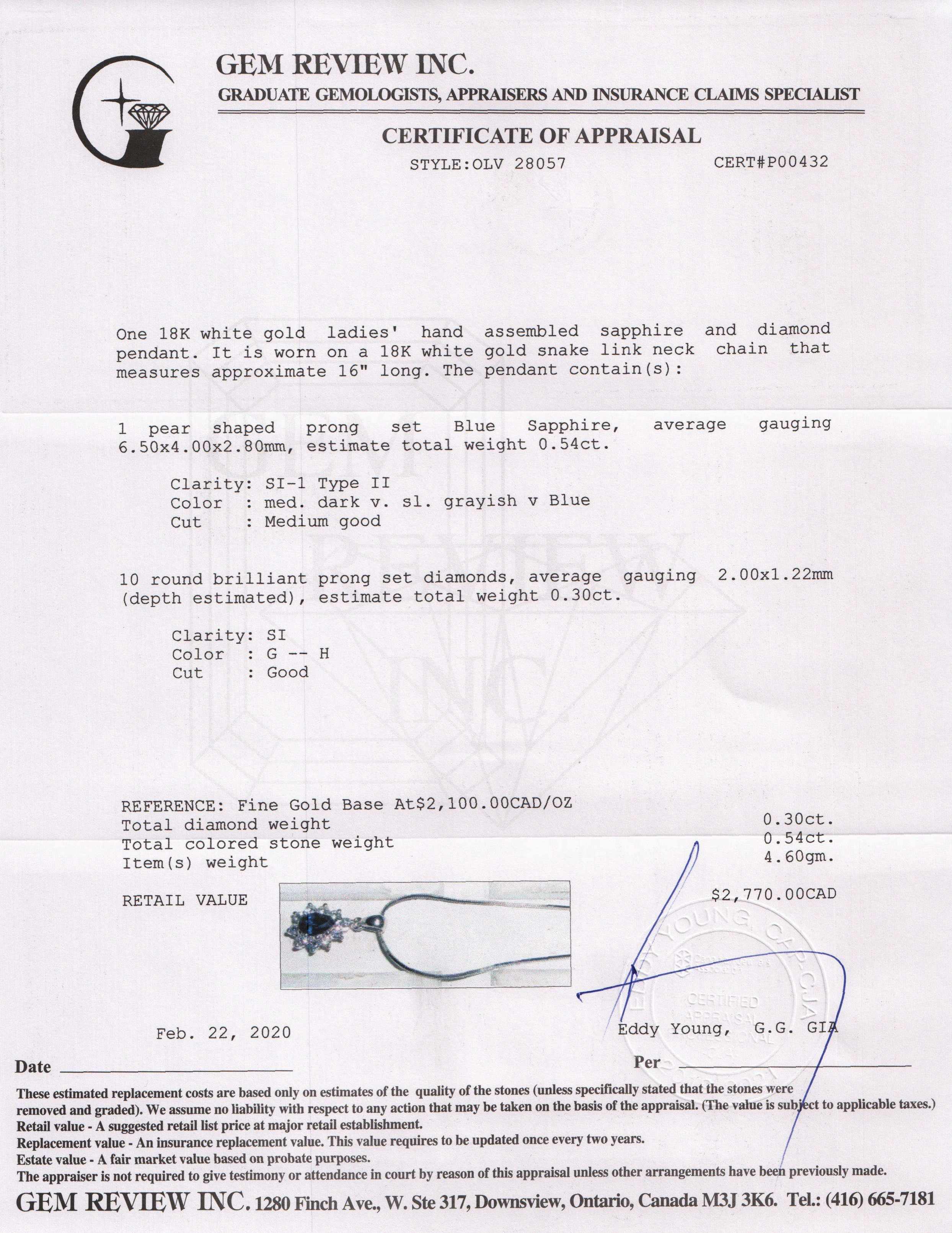 Blue Sapphire and Diamond Pendant Necklace