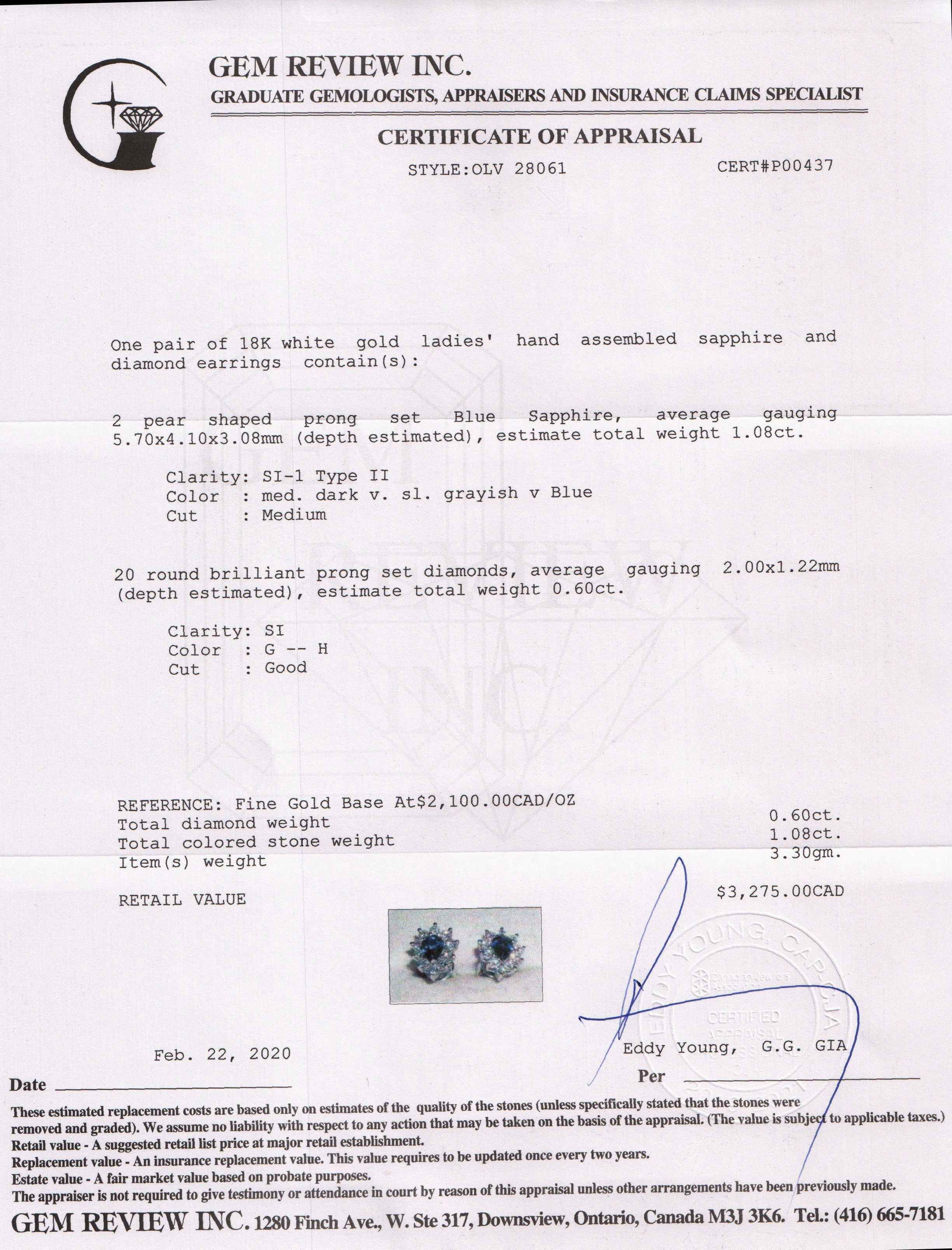 Blue Sapphire and Diamond Earrings