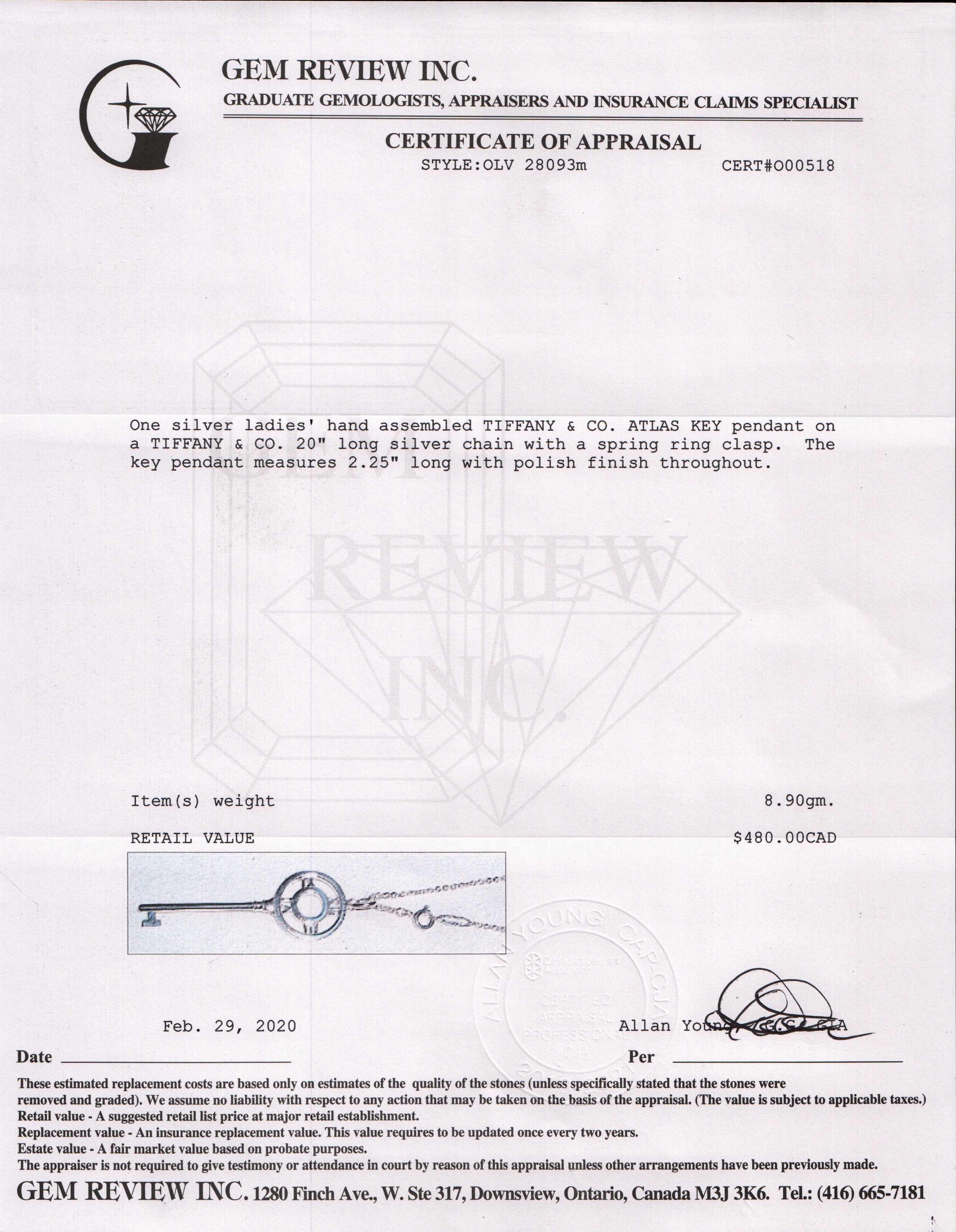 Tiffany & Co. Atlas Key Pendant Necklace