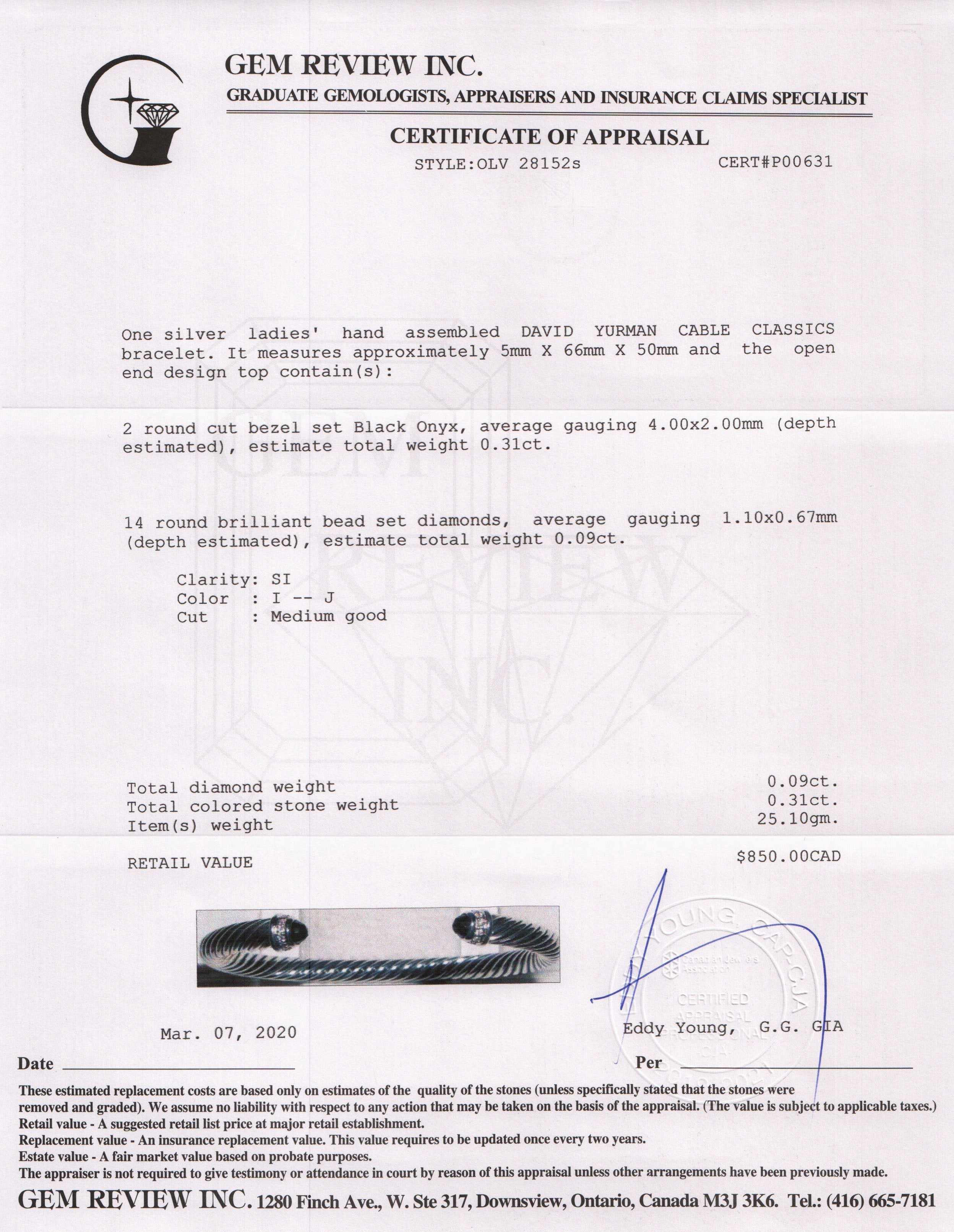 David Yurman Cable Classics Bracelet with Black Onyx & Diamonds