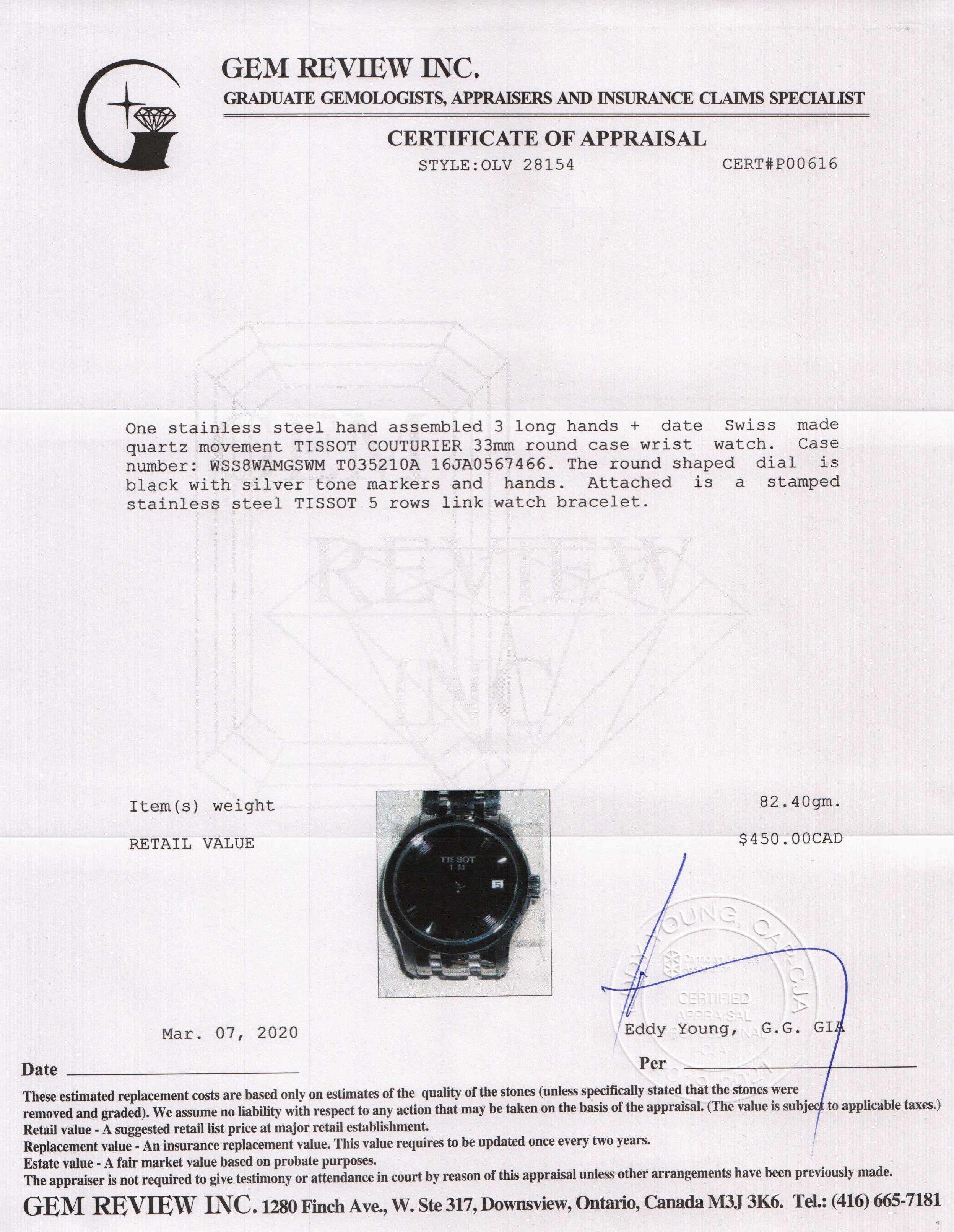 Tissot Couturier Watch