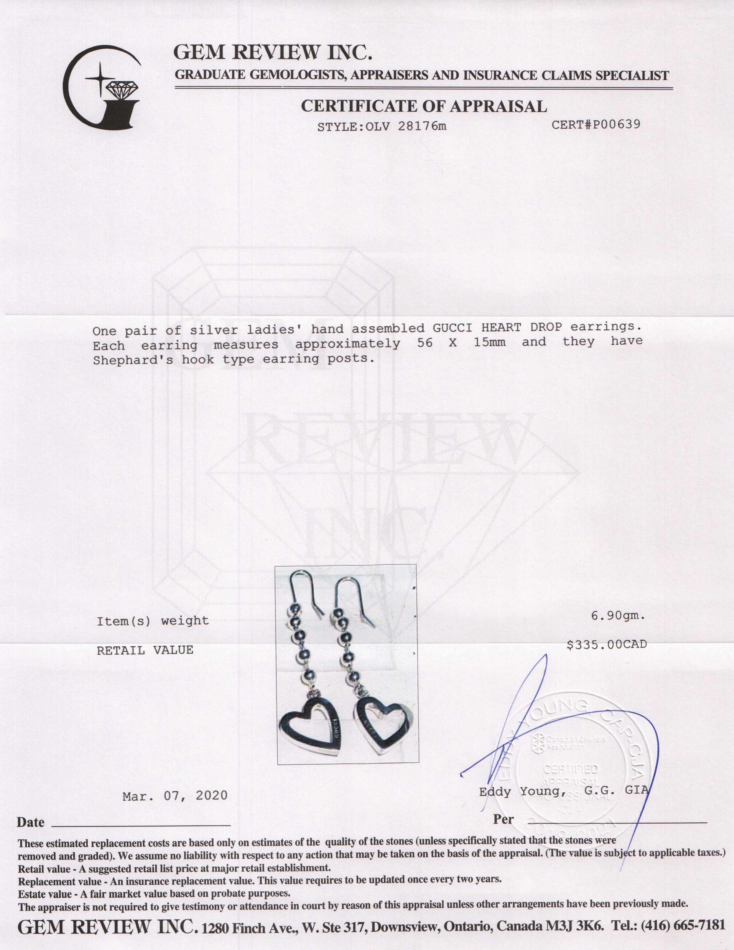 Gucci Heart Drop Earrings w/ Box