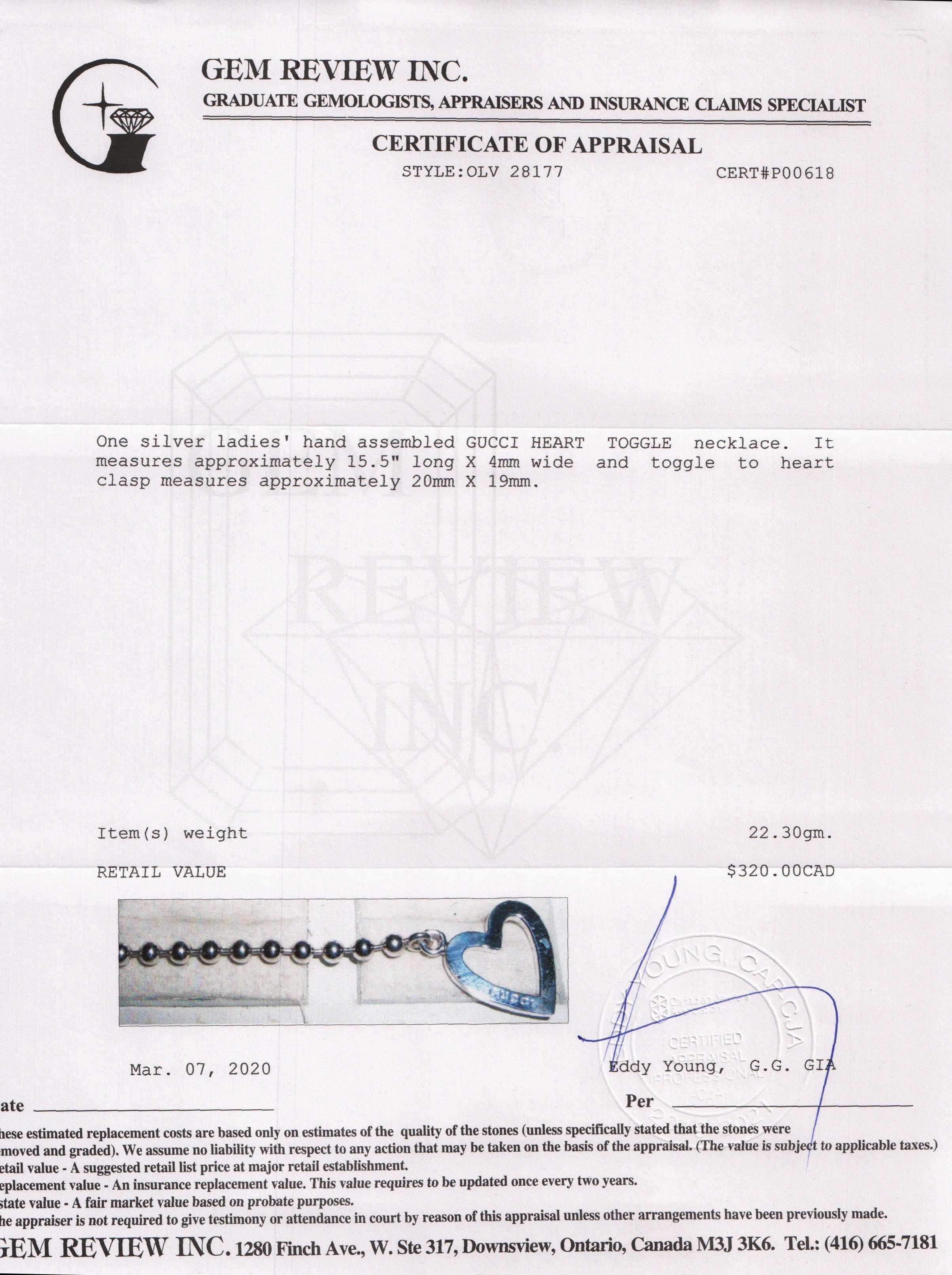 Gucci Boule Heart Toggle Necklace