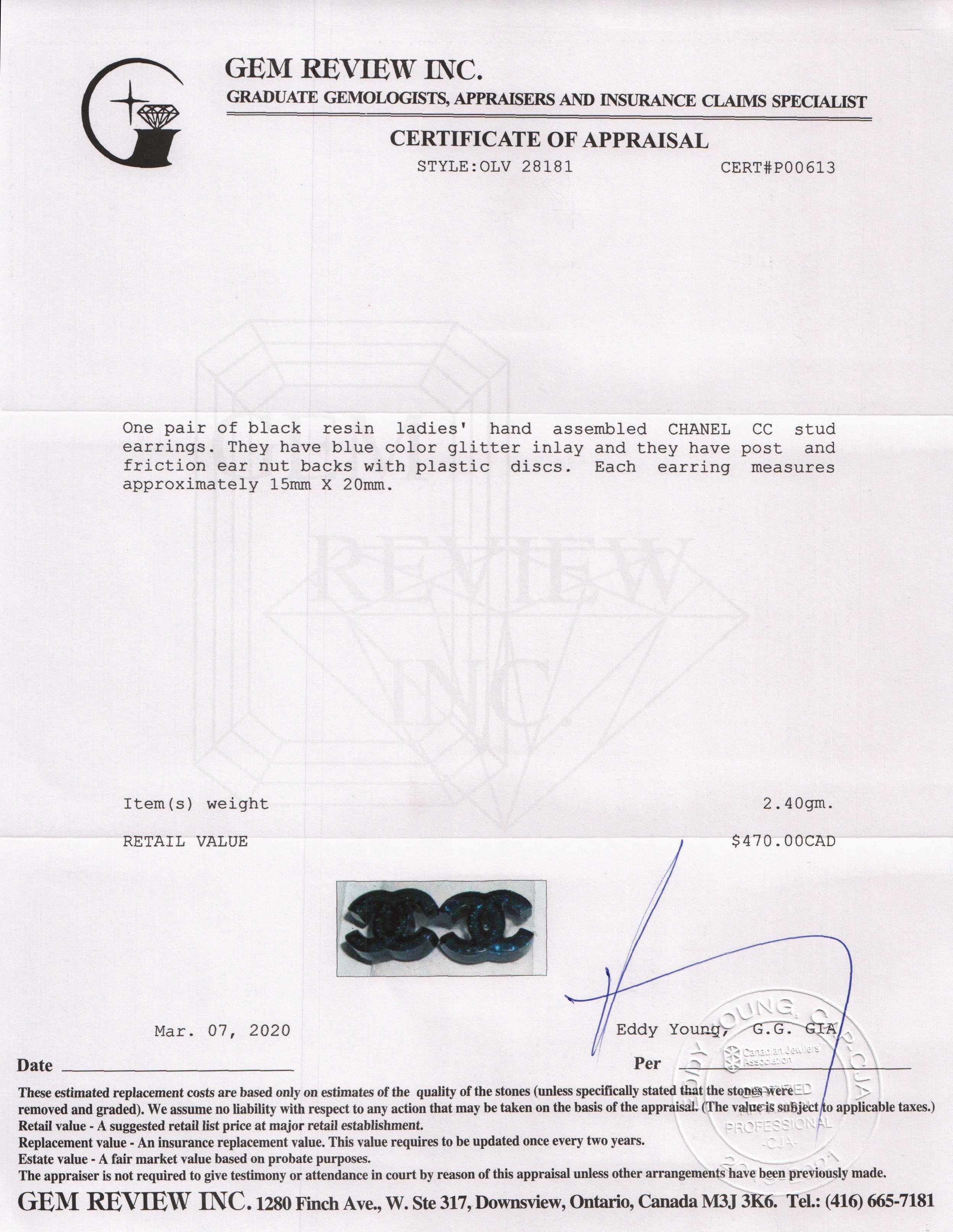 Chanel CC Glitter & Resin Stud Earrings w/ Box