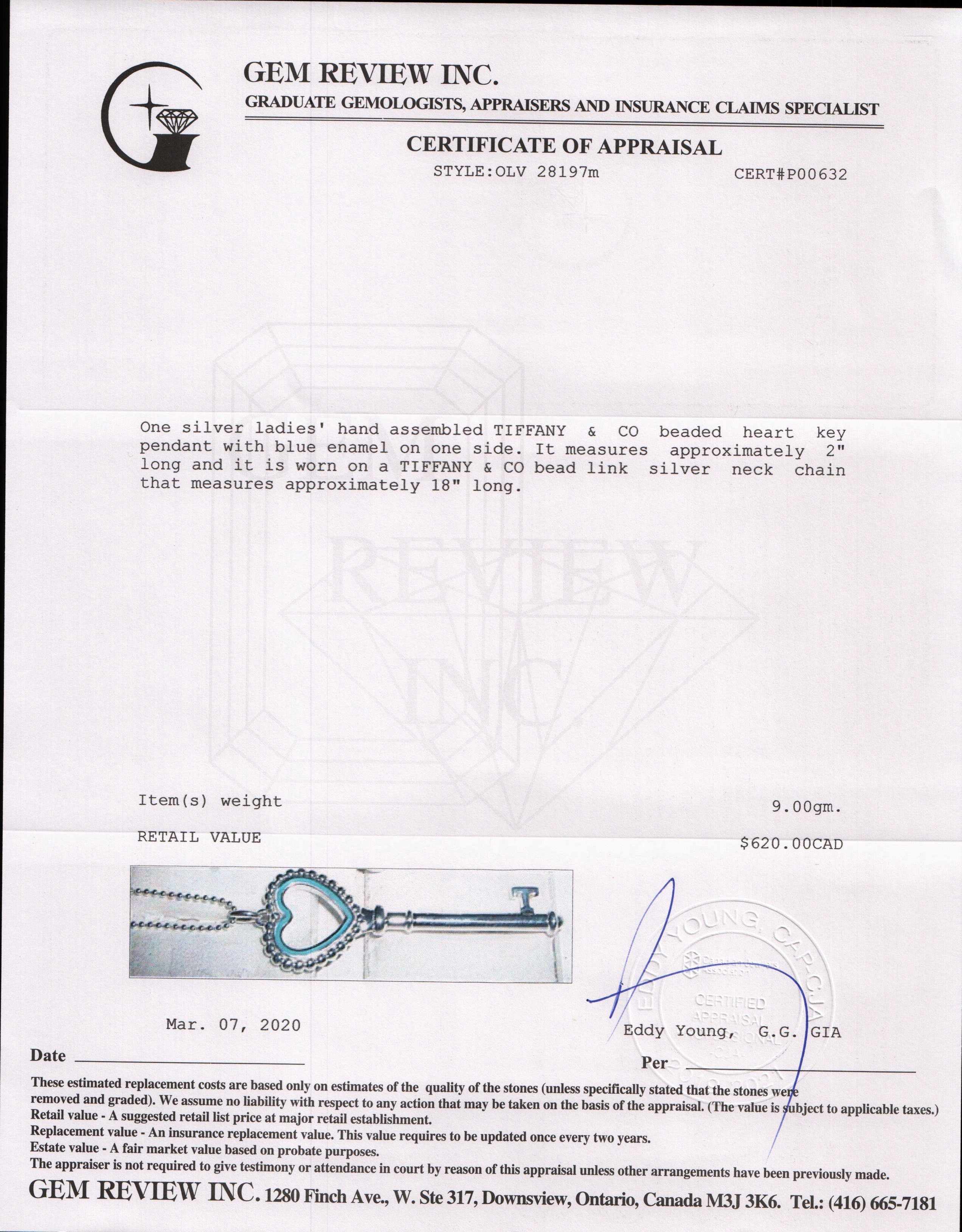 Tiffany & Co. Beaded Heart Key Pendant Necklace