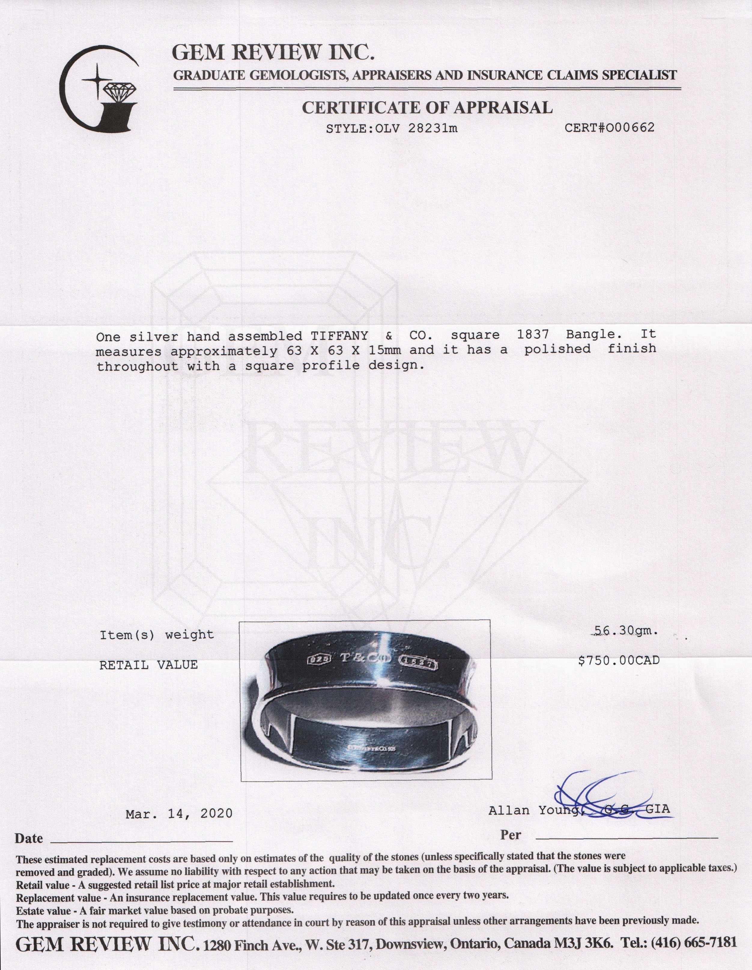 Tiffany & Co. Square 1837 Bangle Bracelet