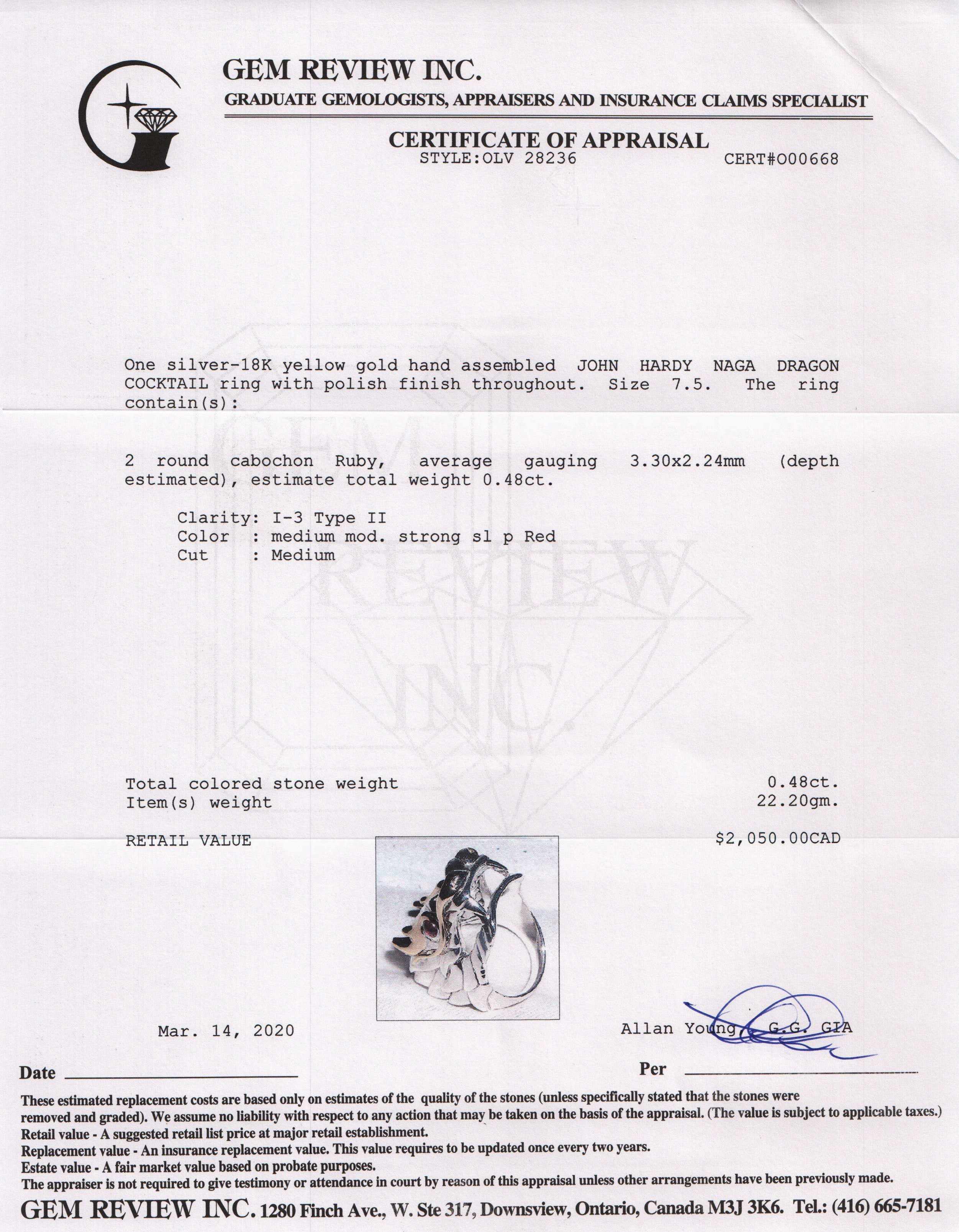 John Hardy Ruby Naga Dragon Cocktail Ring