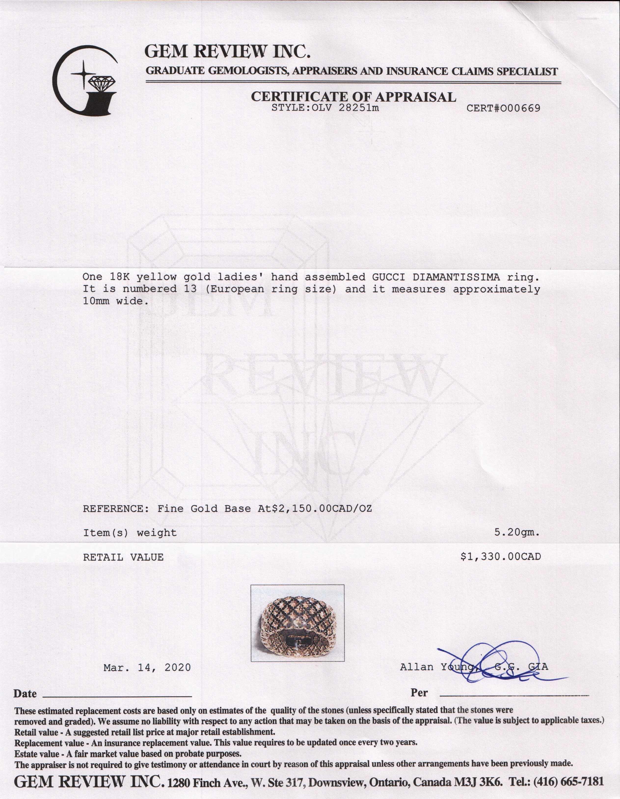 Gucci 18k Gold Diamantissima Ring