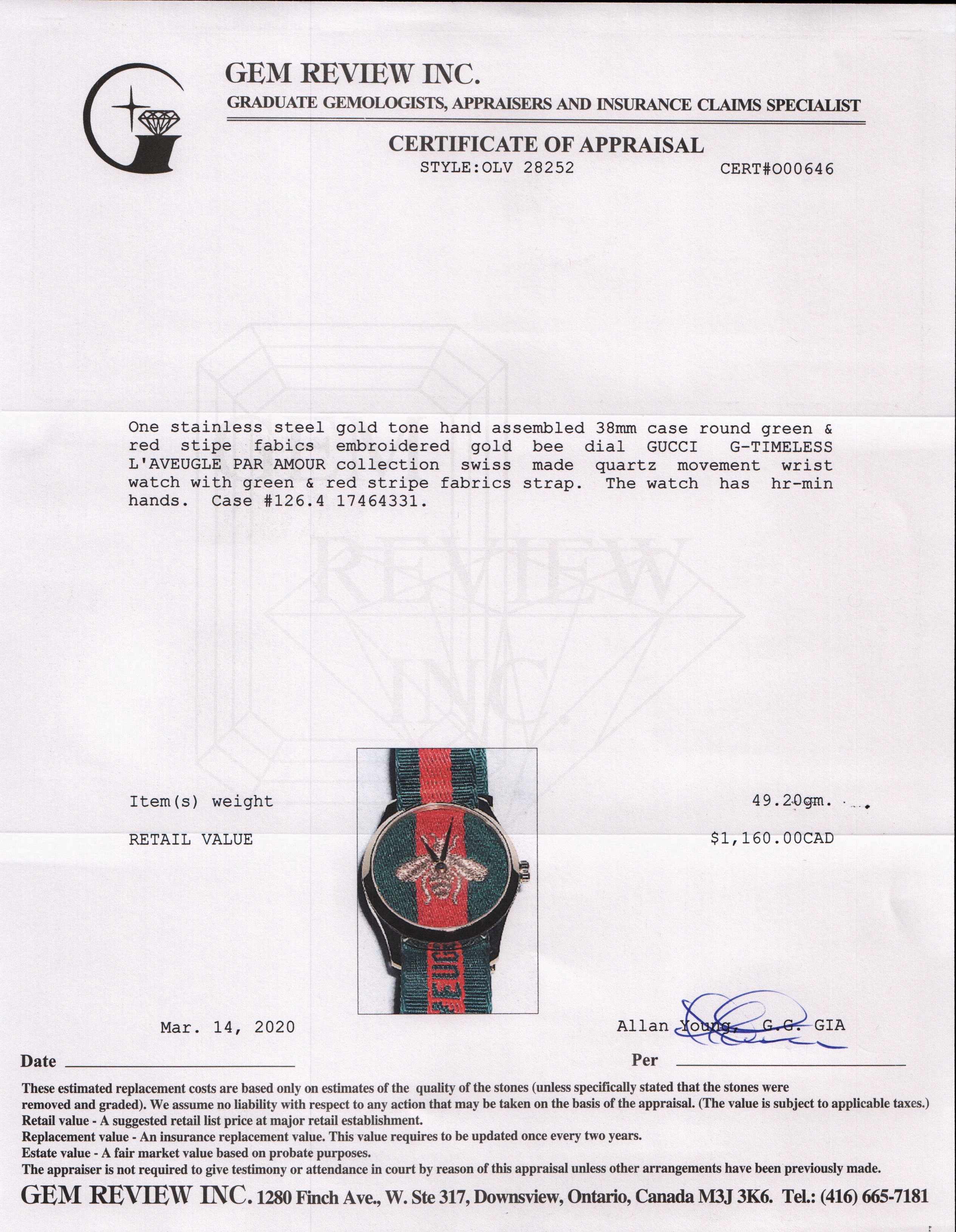 Gucci G-Timeless L'Aveugle Par Amour' Watch w/ Box