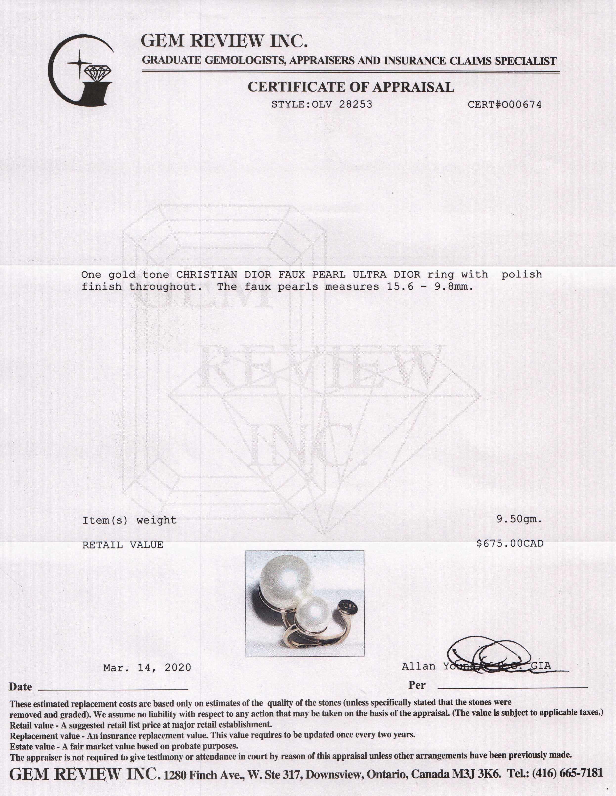 Christian Dior Faux Pearl UltraDior Ring