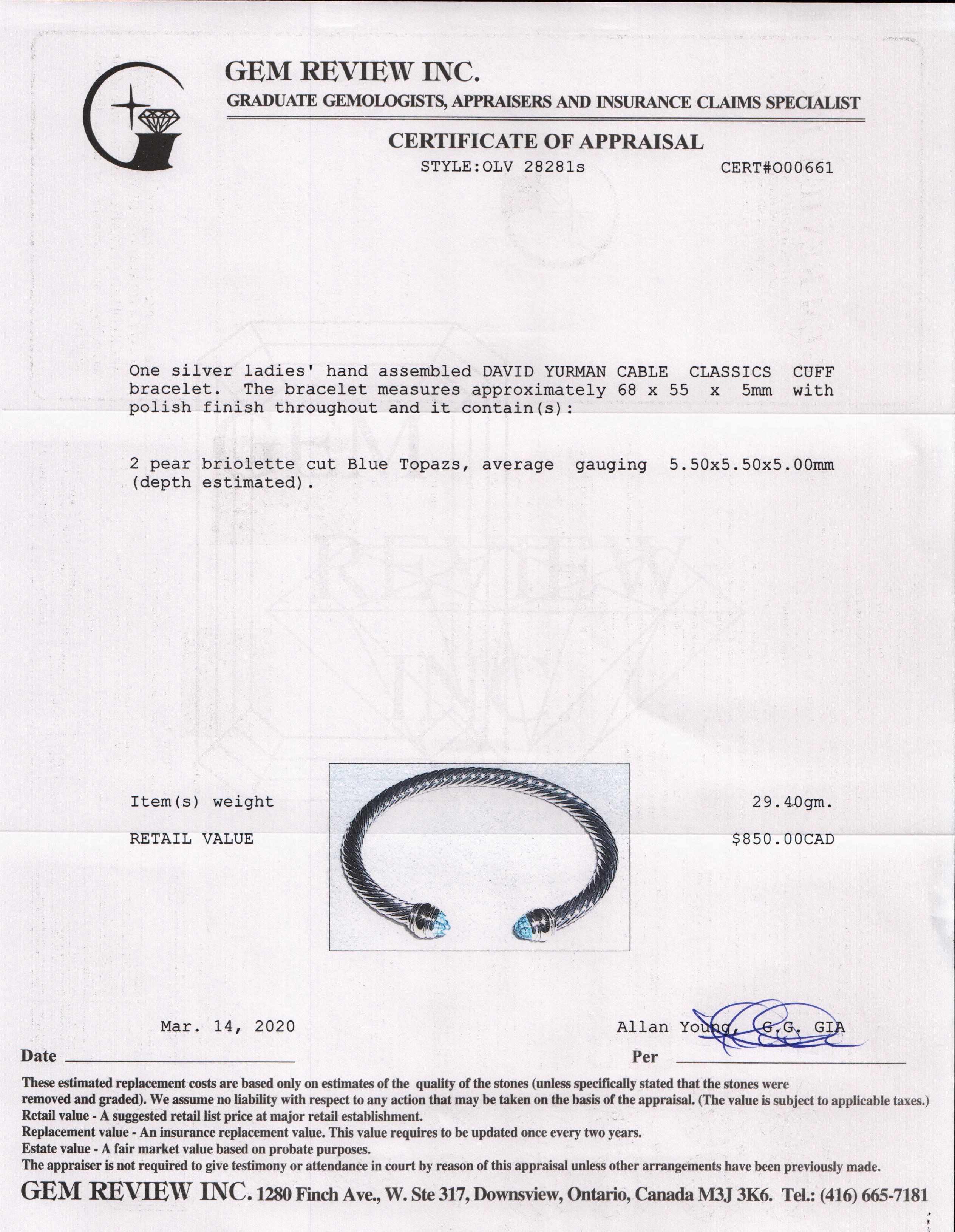 David Yurman Two-Tone Cable Classics Bracelet with Blue Topaz