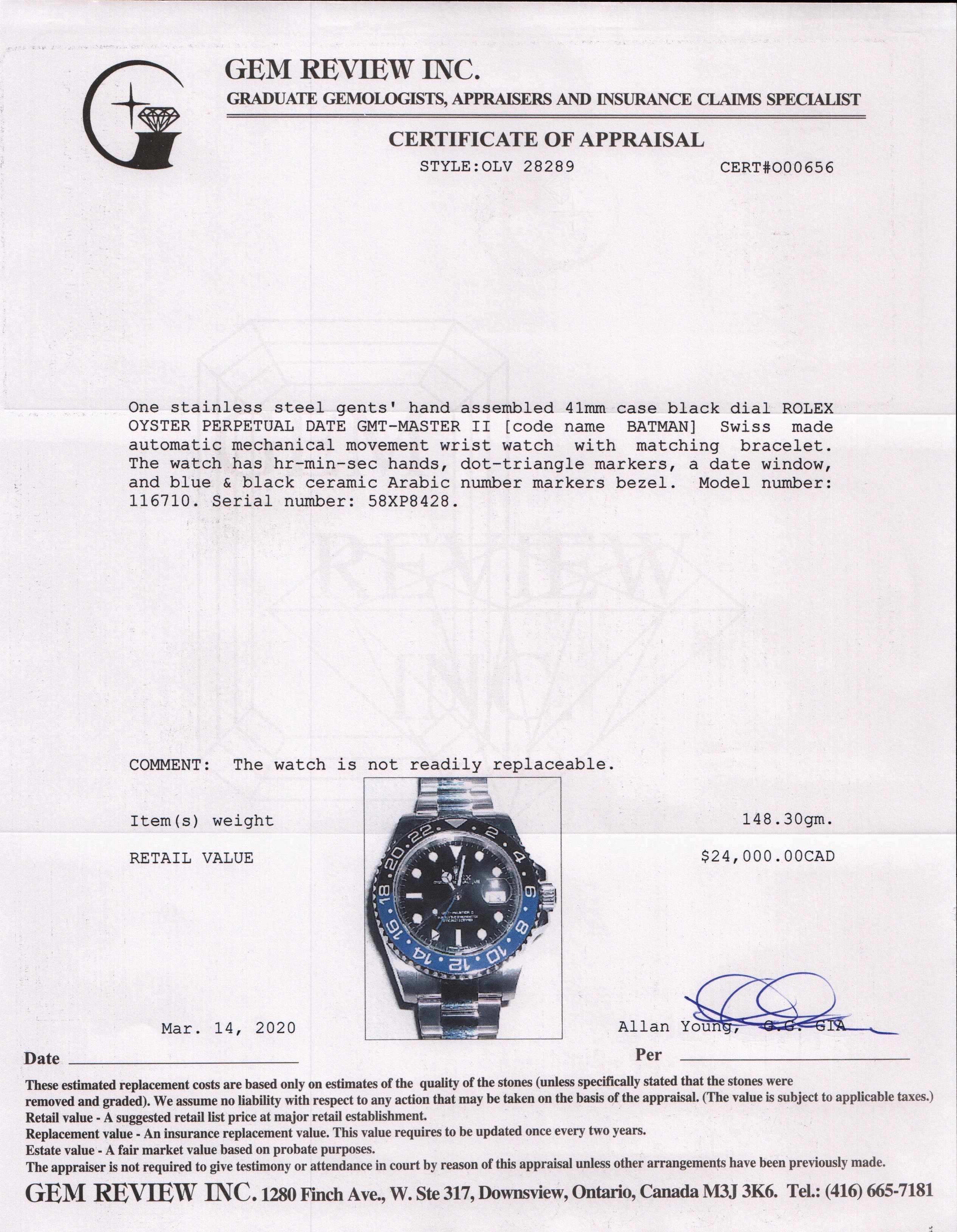 Rolex GMT-Master II 'Batman' Watch w/ Box