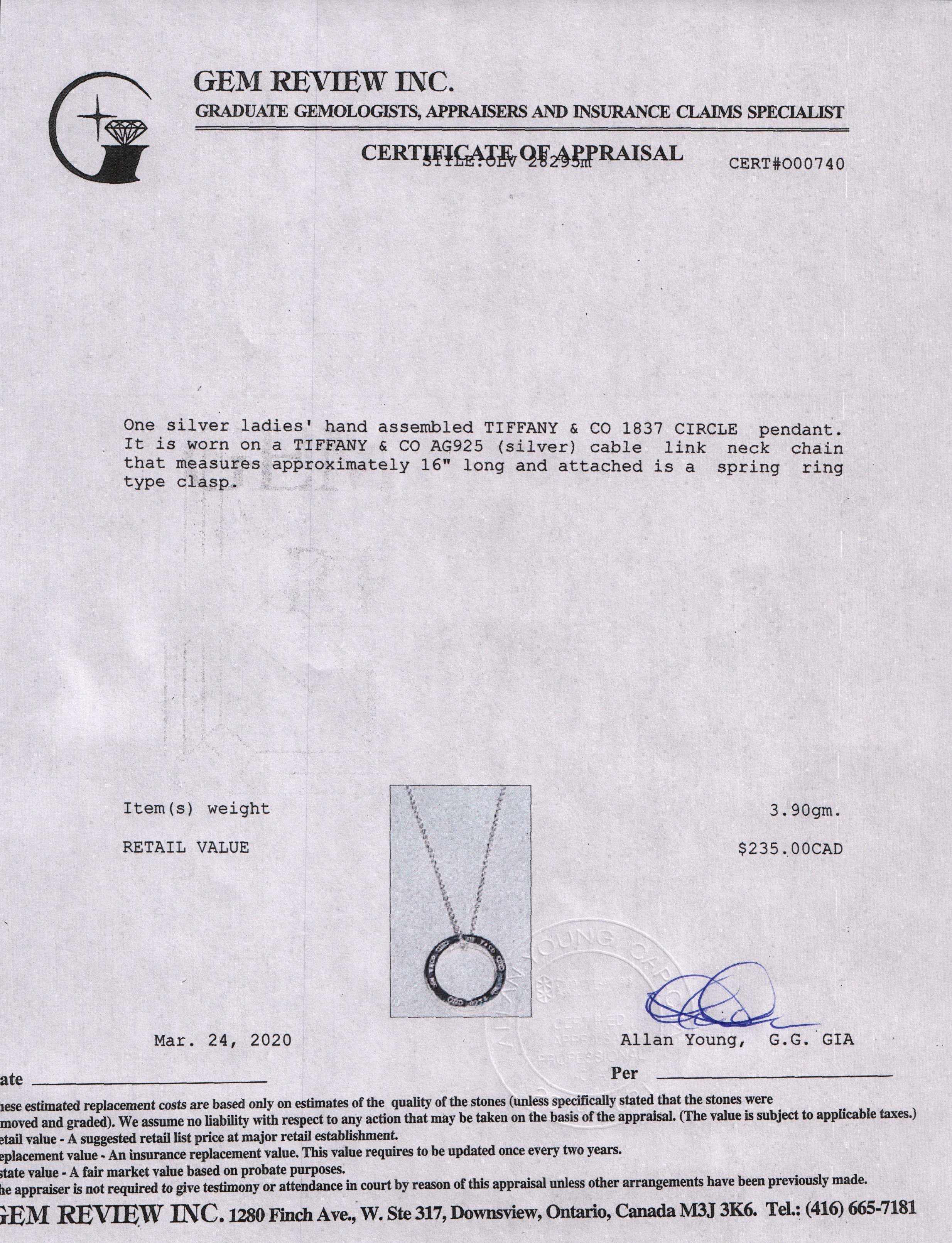 Tiffany & Co. 1837 Circle Pendant Necklace