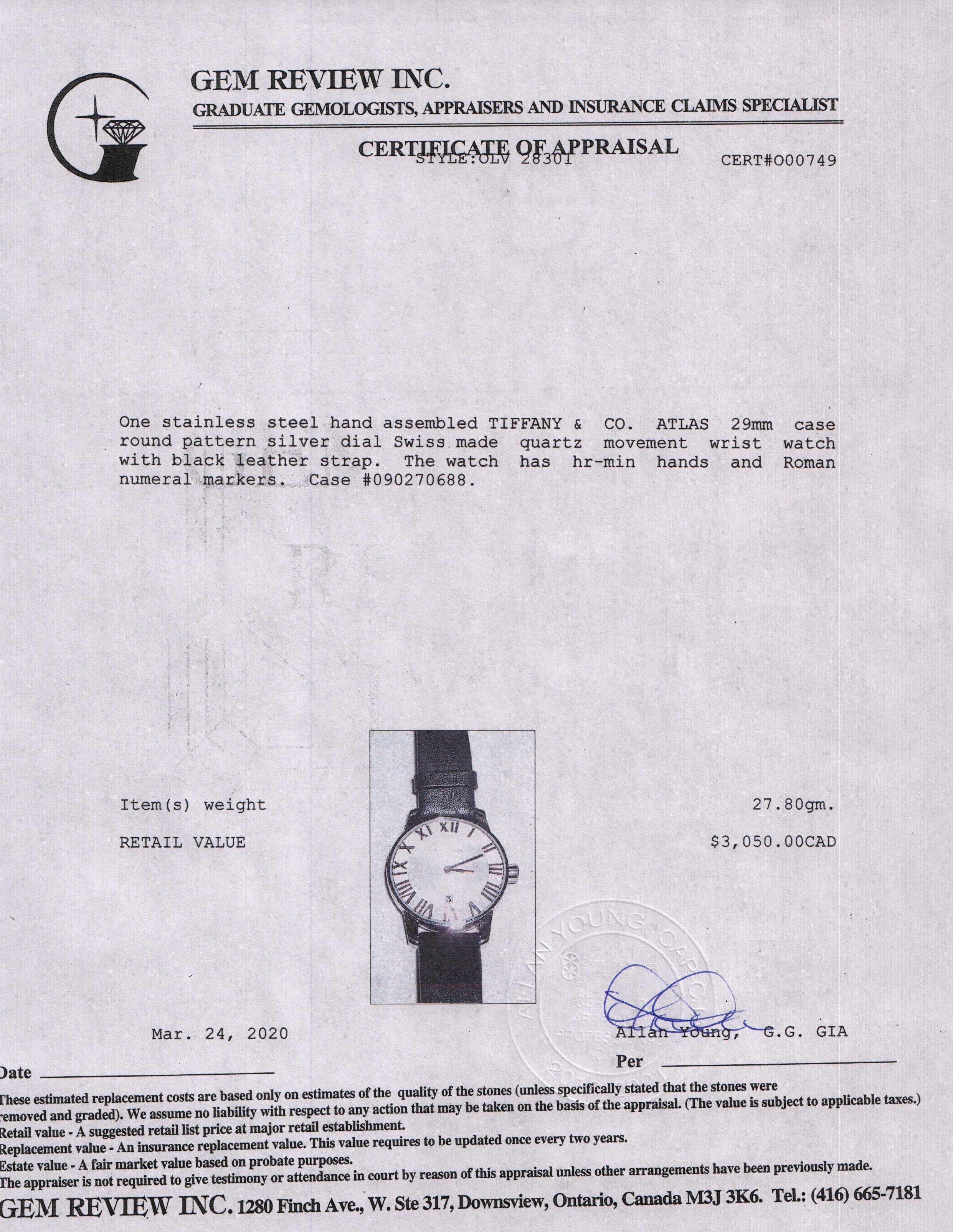 Tiffany & Co. 2-Hand 29 mm Atlas Watch