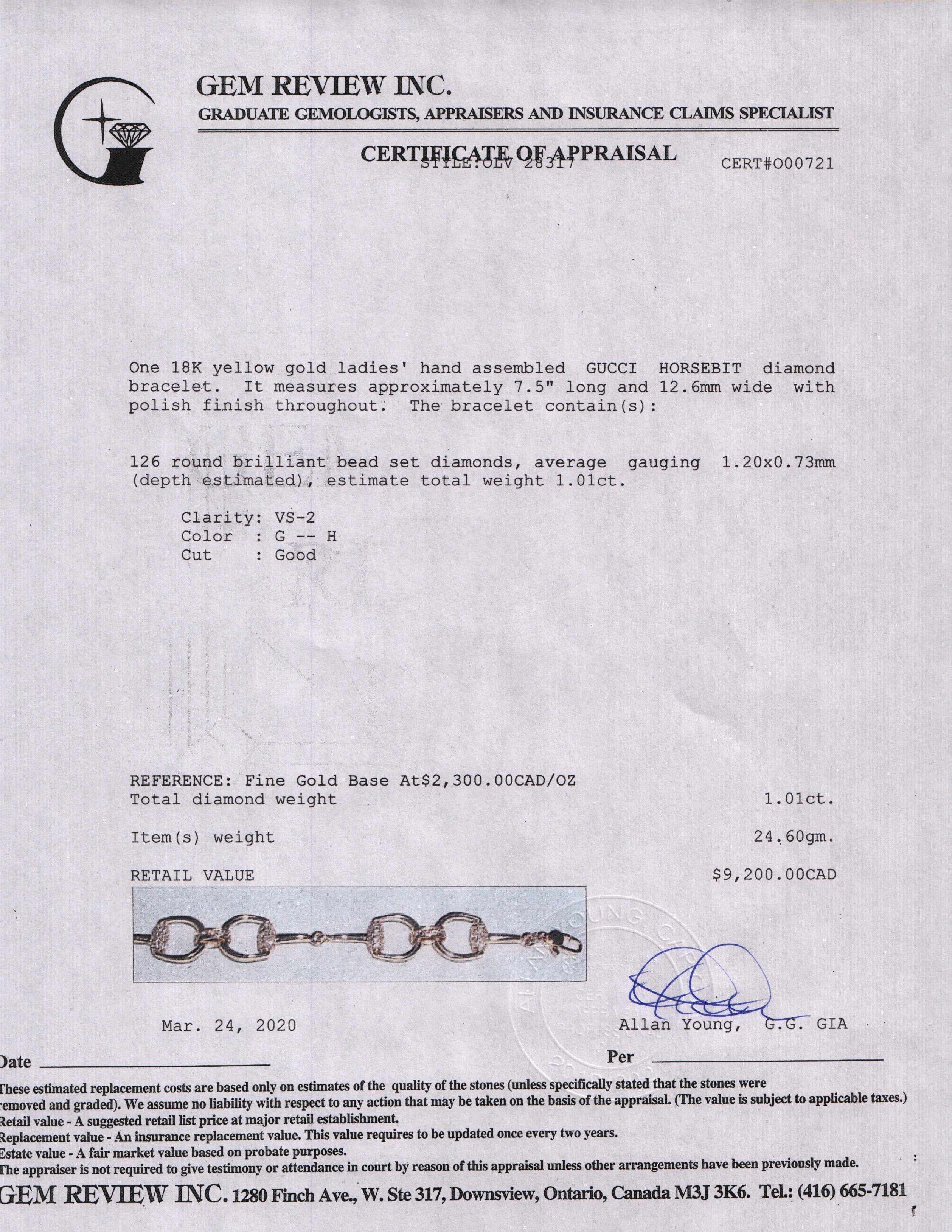 Gucci 18K Gold and Diamond Horsebit Link Bracelet