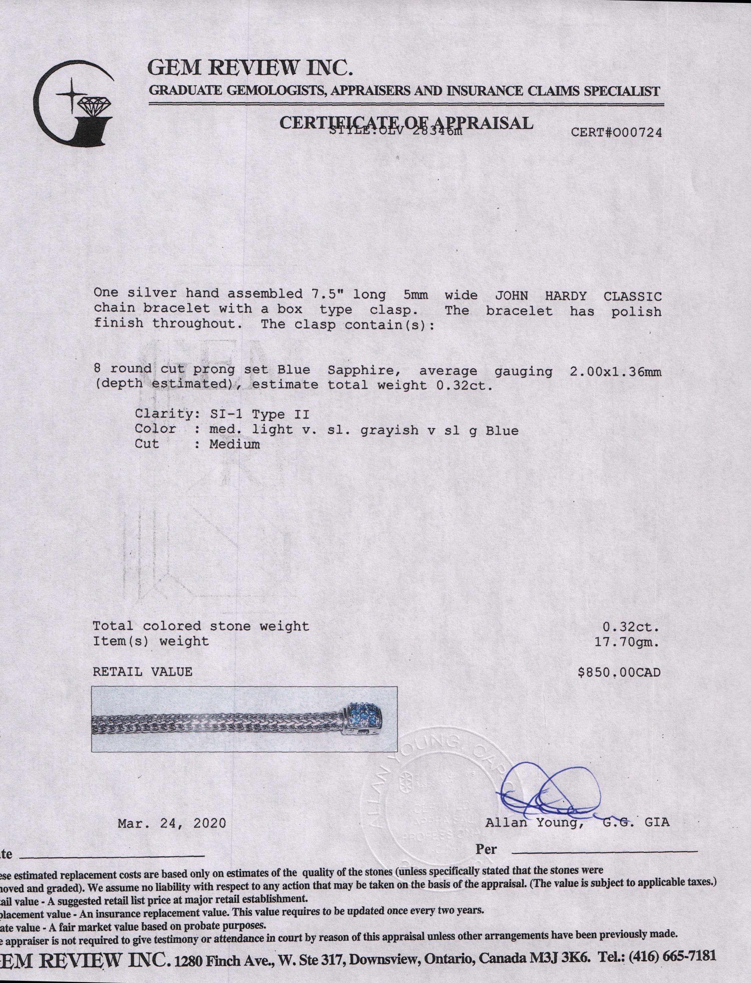 John Hardy Classic Chain Bracelet with Blue Sapphires