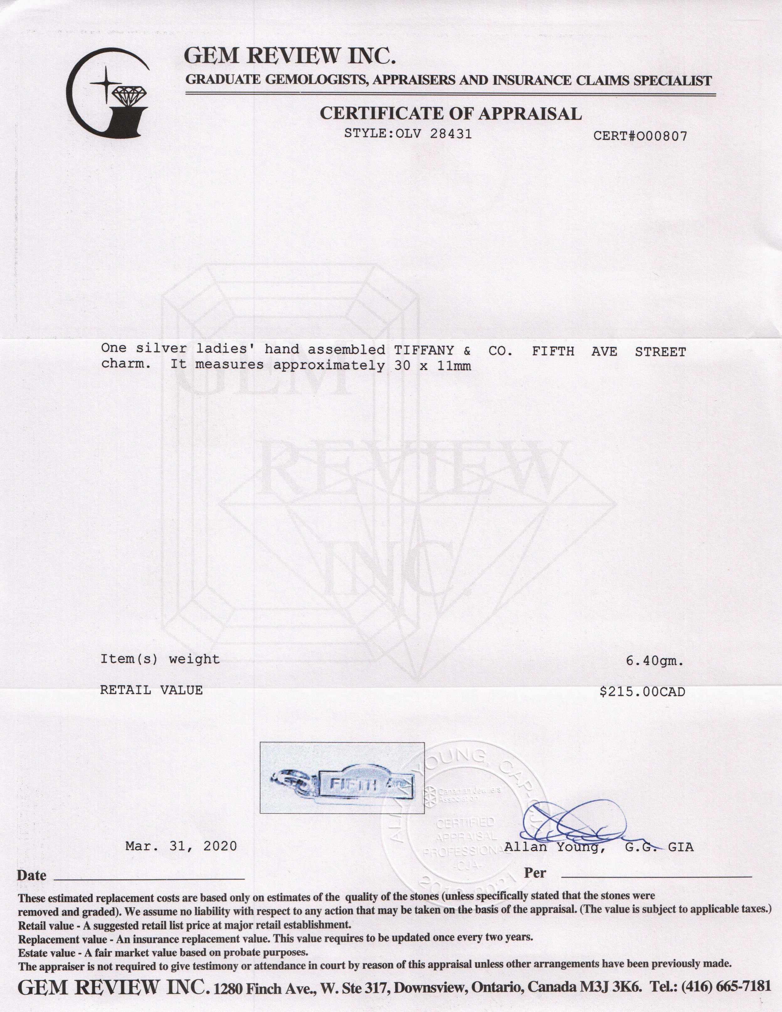 Tiffany & Co. Fifth Avenue Street Charm