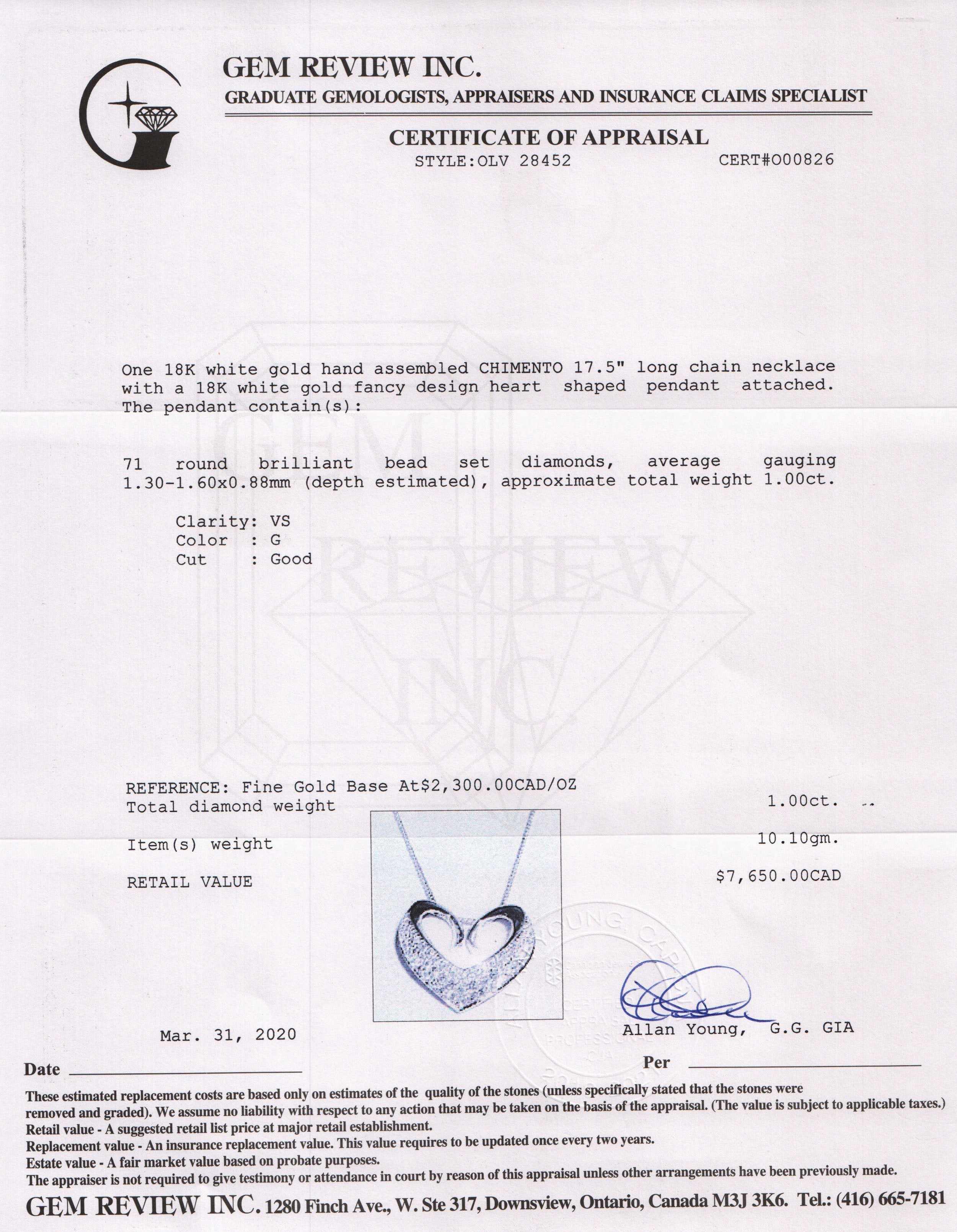 Chimento Diamond Heart Pendant Necklace w/ Box