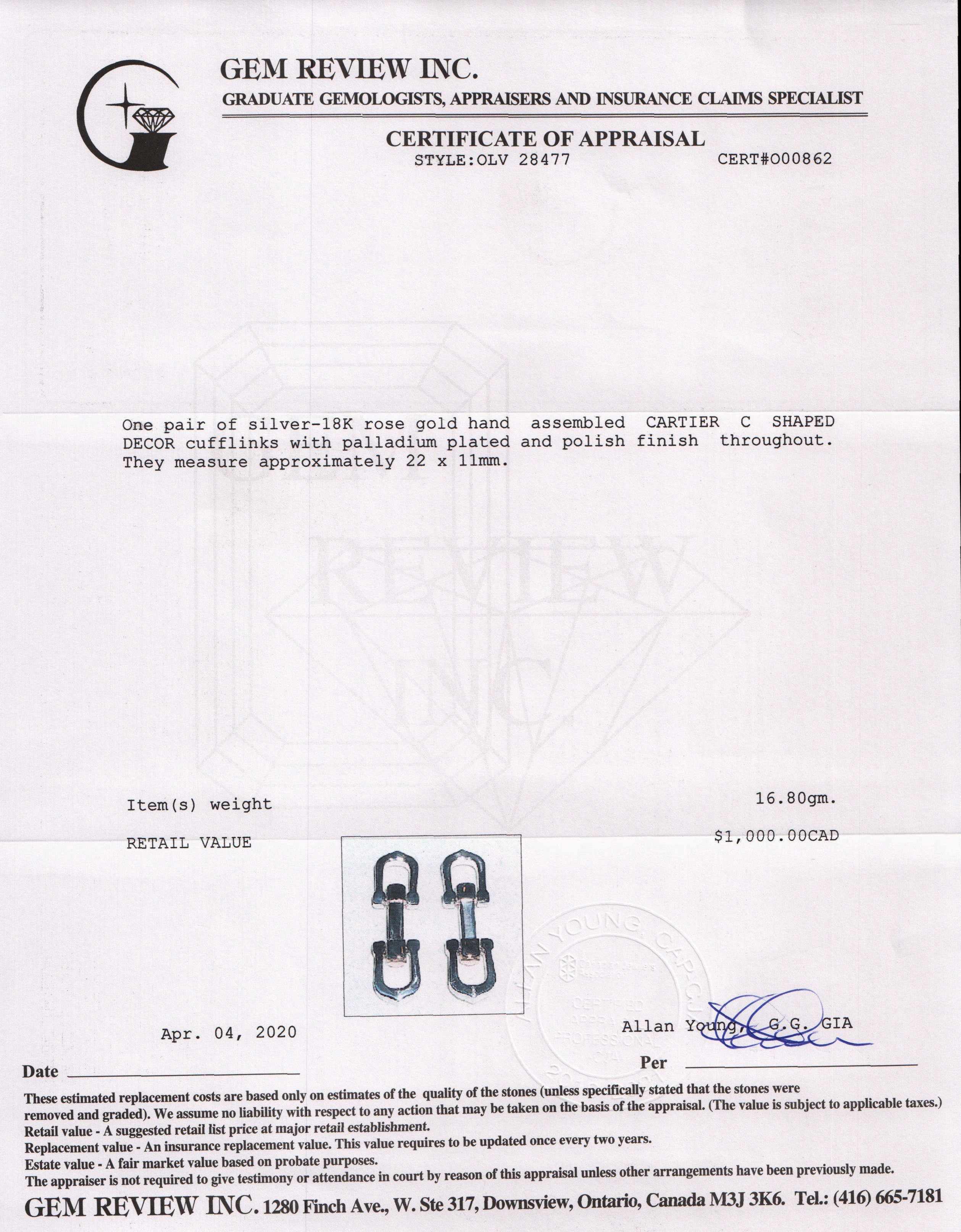 Cartier Elongated C Shape Decor Cufflinks