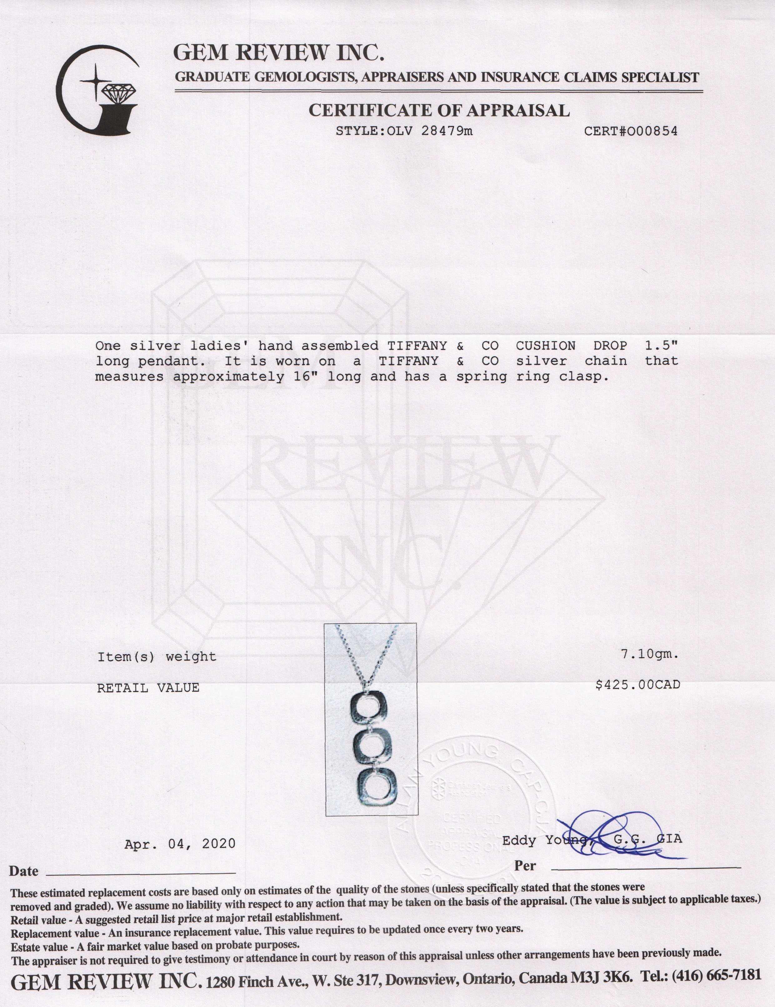 Tiffany & Co. Cushion Drop Pendant Necklace