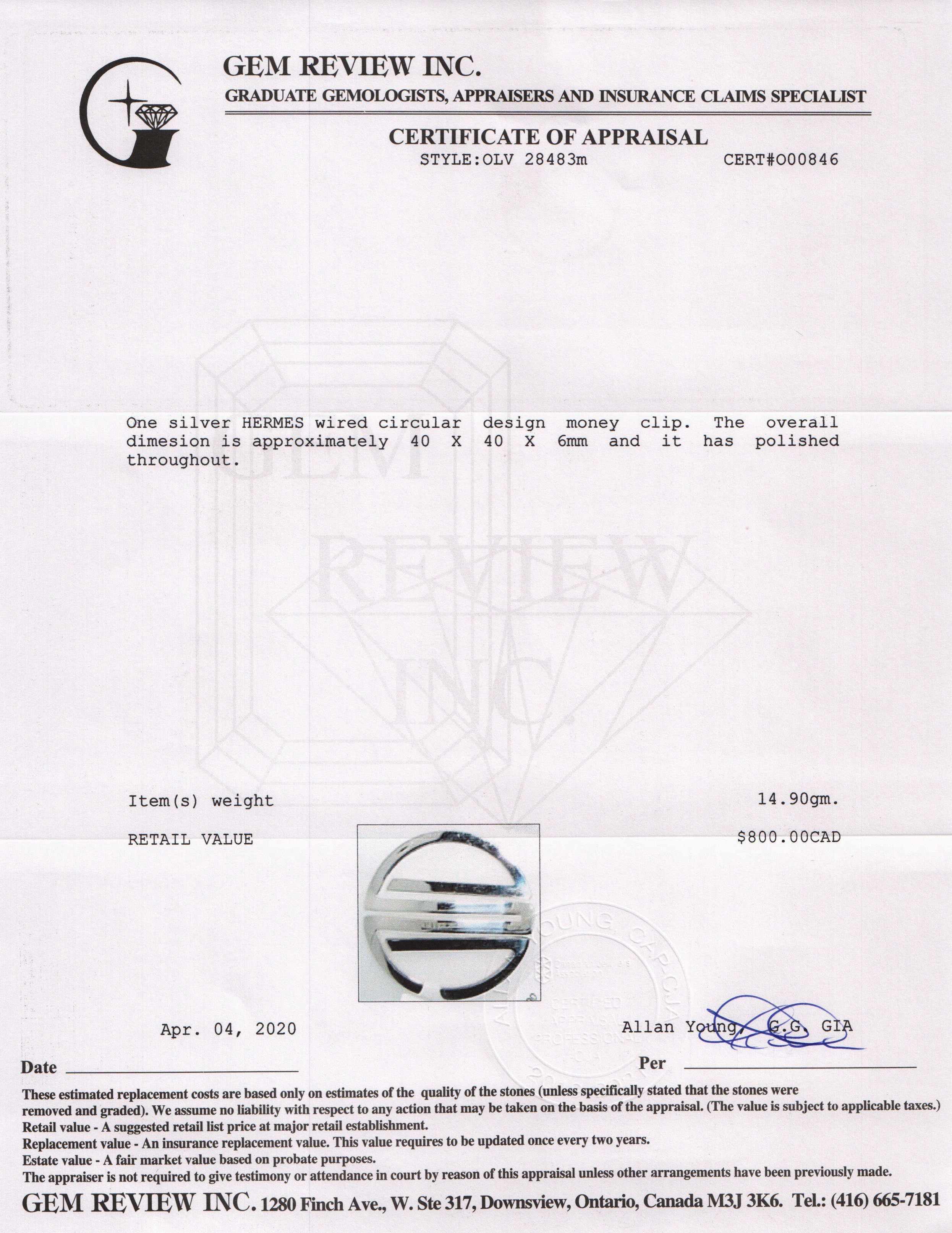 Hermes Sterling Silver Money Clip