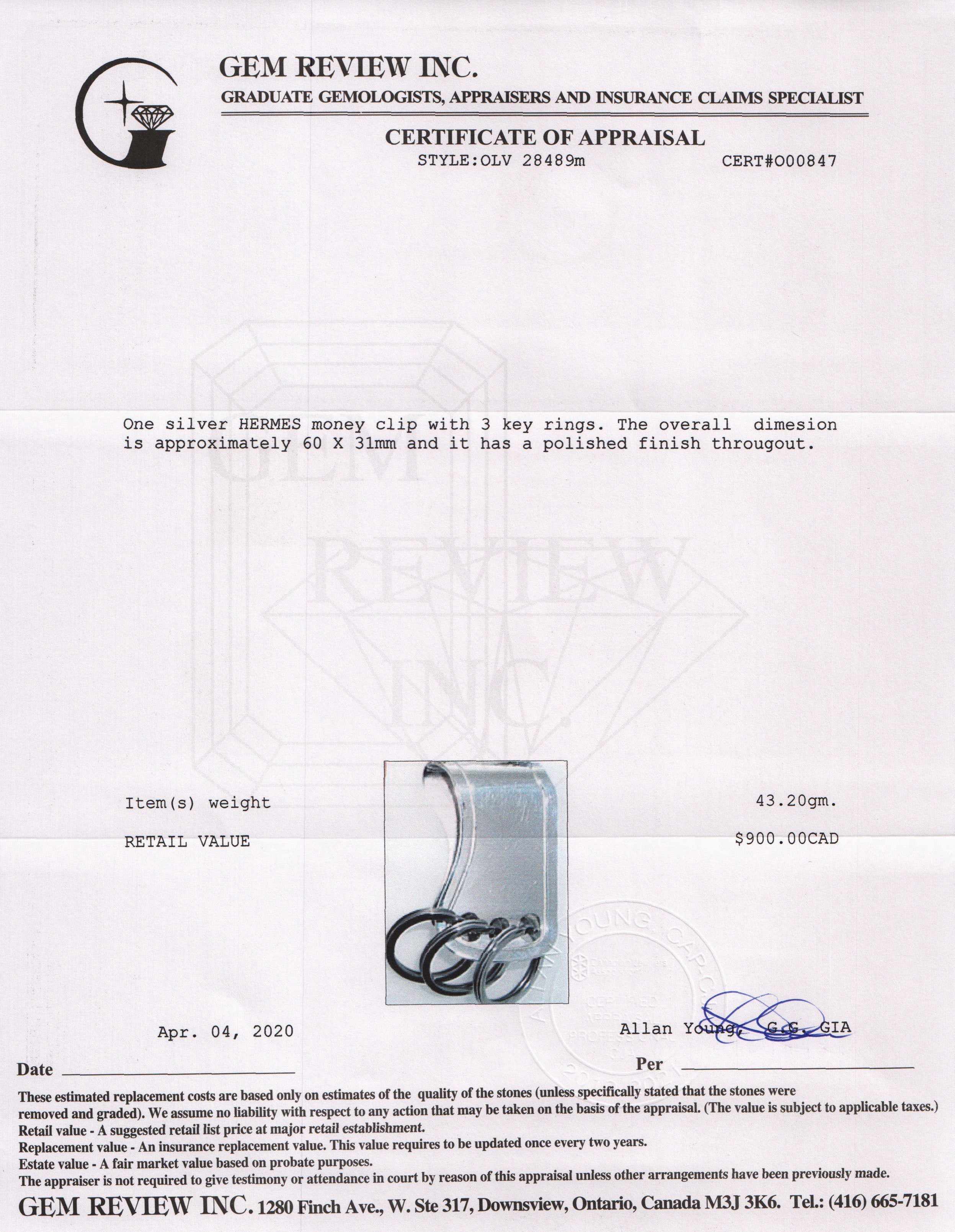 Hermes Sterling Silver Key Ring Money Clip