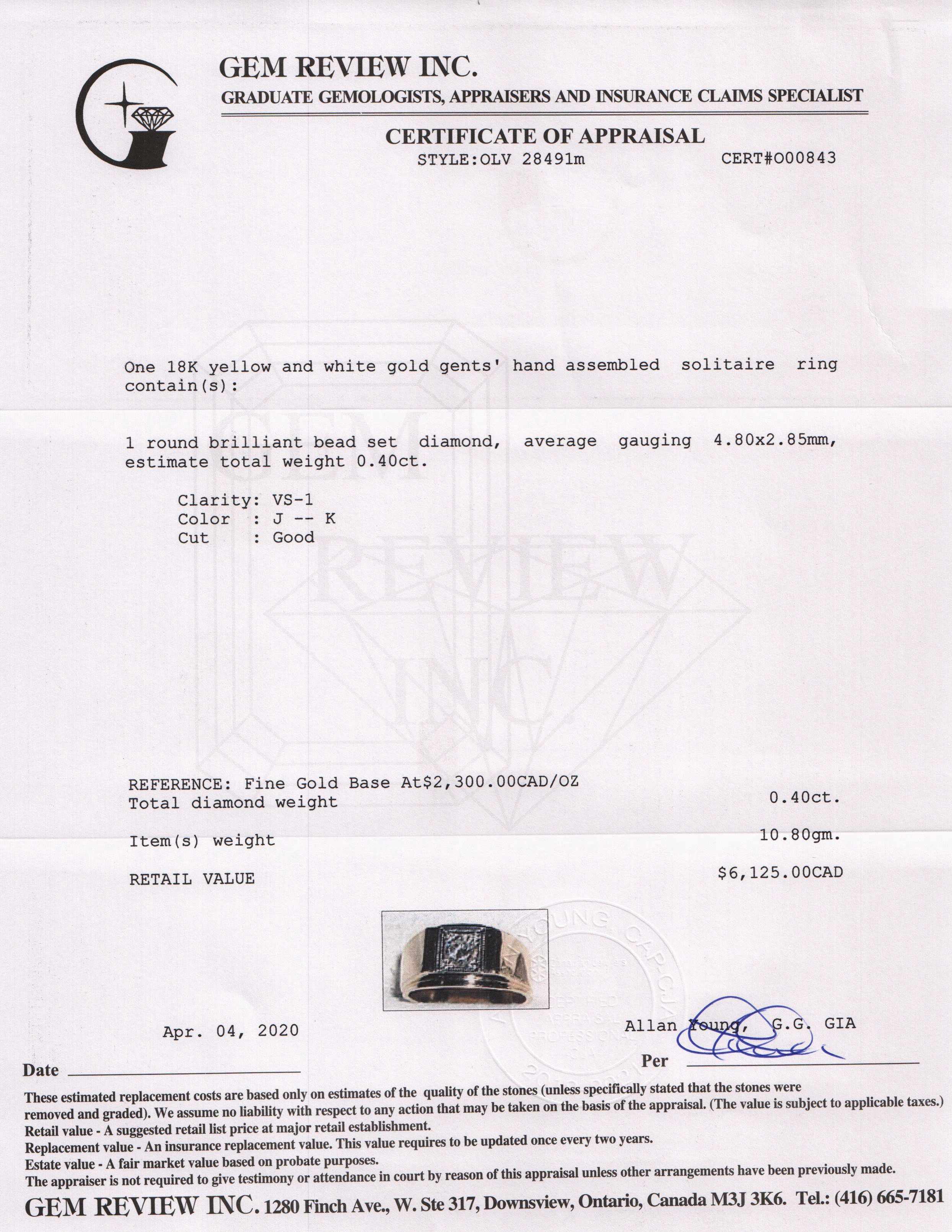 Solitaire Diamond Gent's Ring