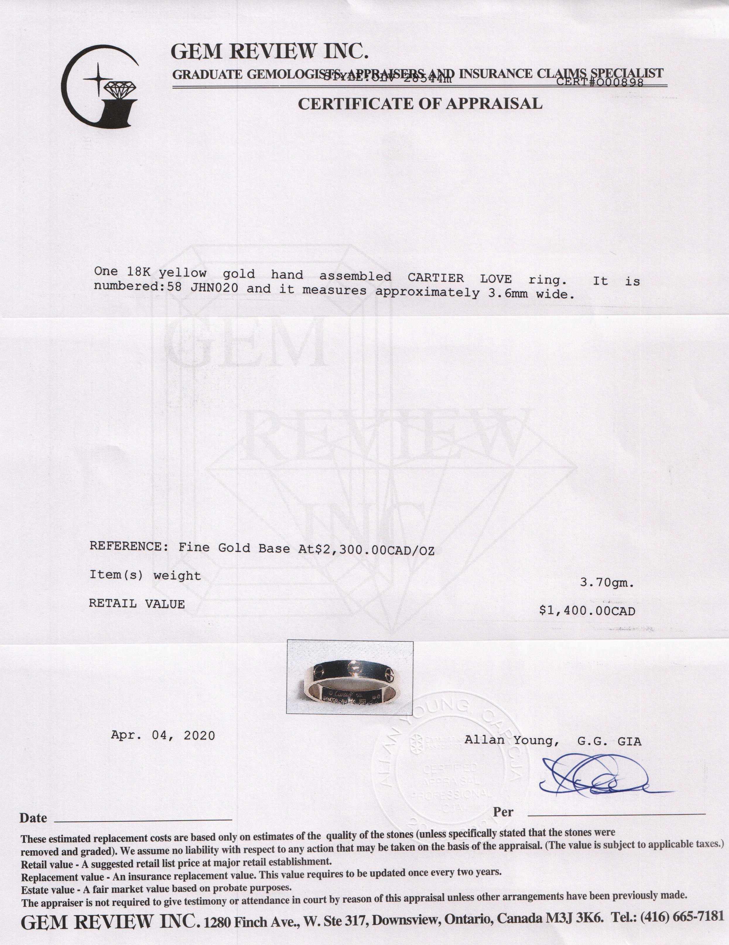 Cartier Love Wedding Band Ring