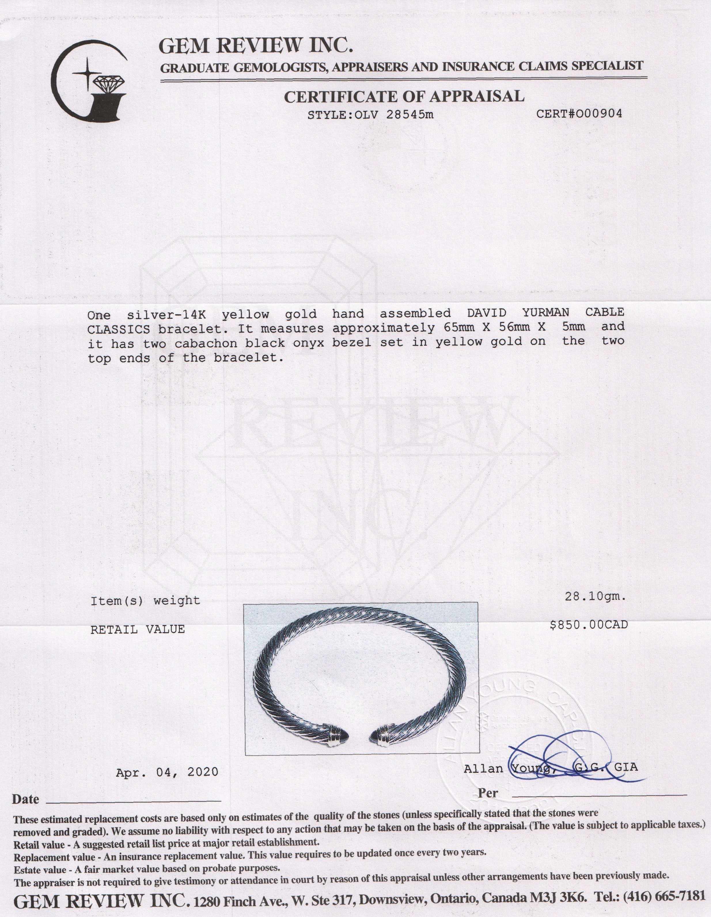 David Yurman Two-Tone Cable Classics Bracelet with Black Onyx