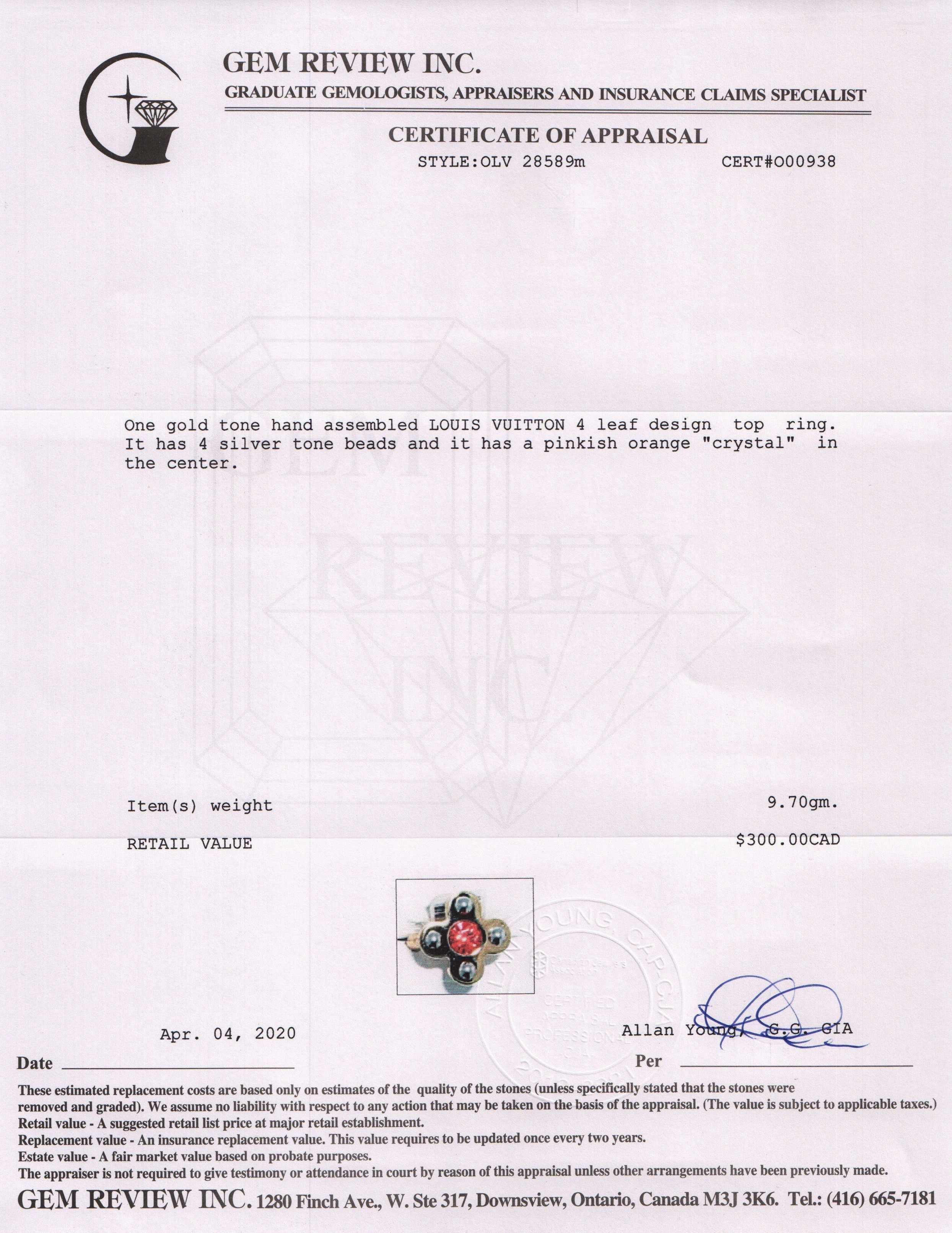 Louis Vuitton Love Letters Timeless Ring