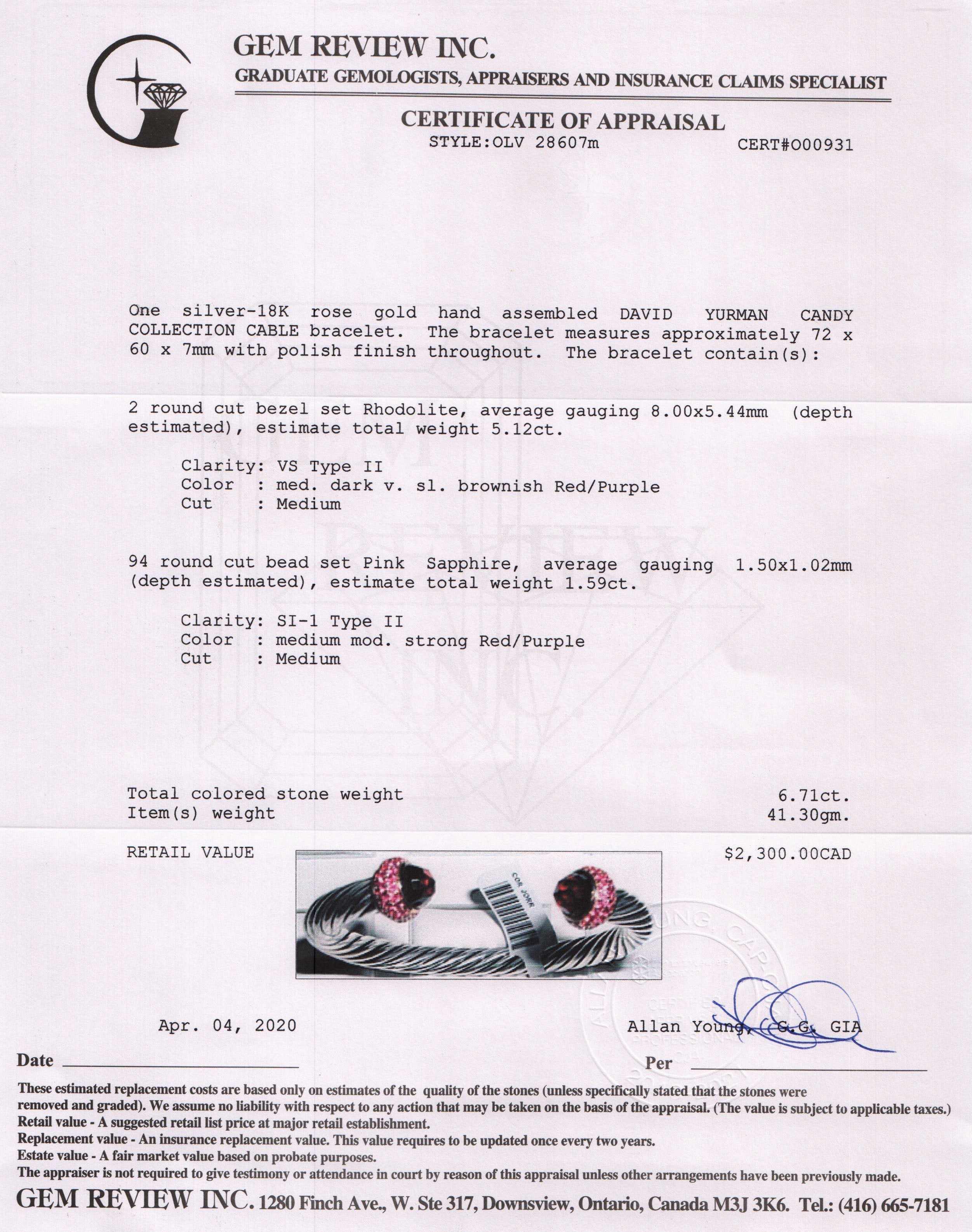 David Yurman Rhodolite & Pink Sapphire Cable Candy Bracelet