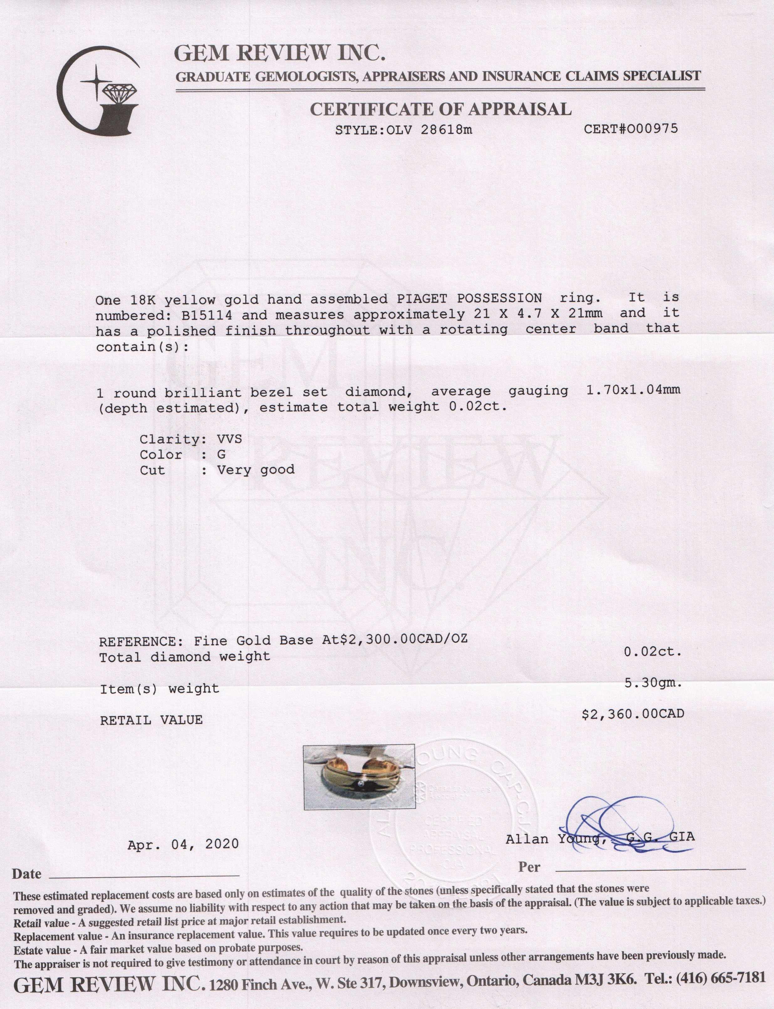 Piaget 18k Gold & Diamond Possession Wedding Band Ring