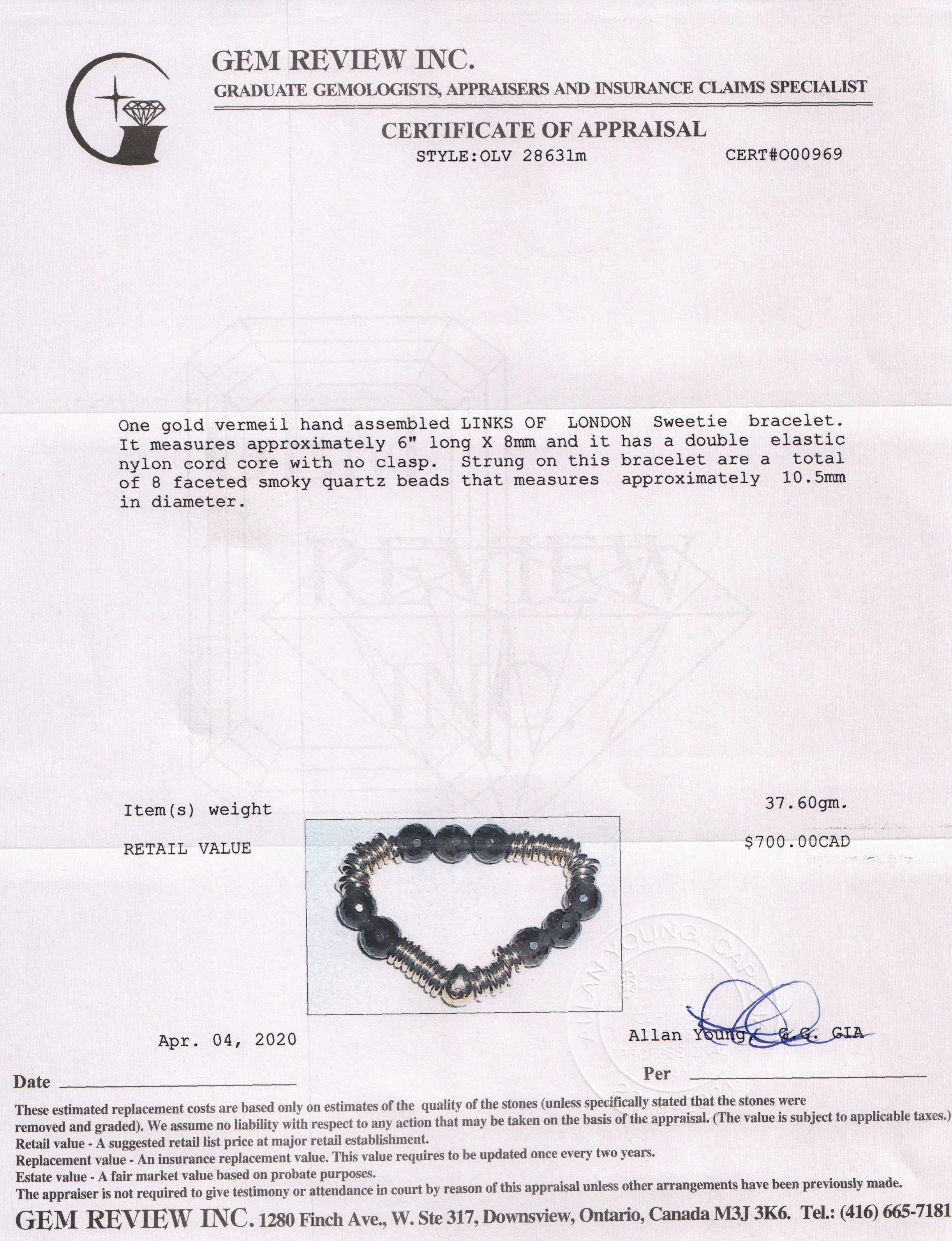 Links of London Smoky Quartz Sweetie Charm Bracelet