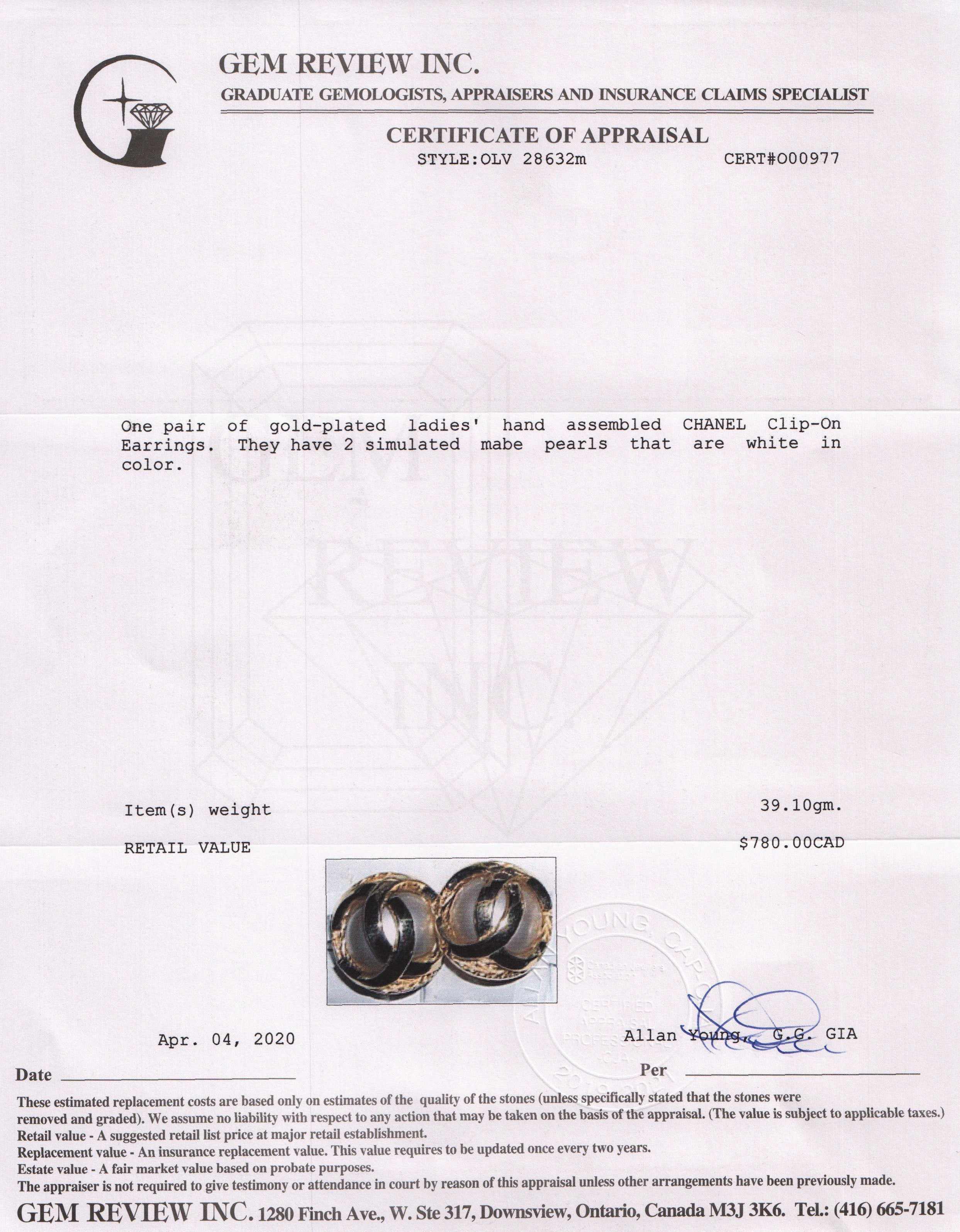 Chanel Faux Pearl CC Clip-On Earrings