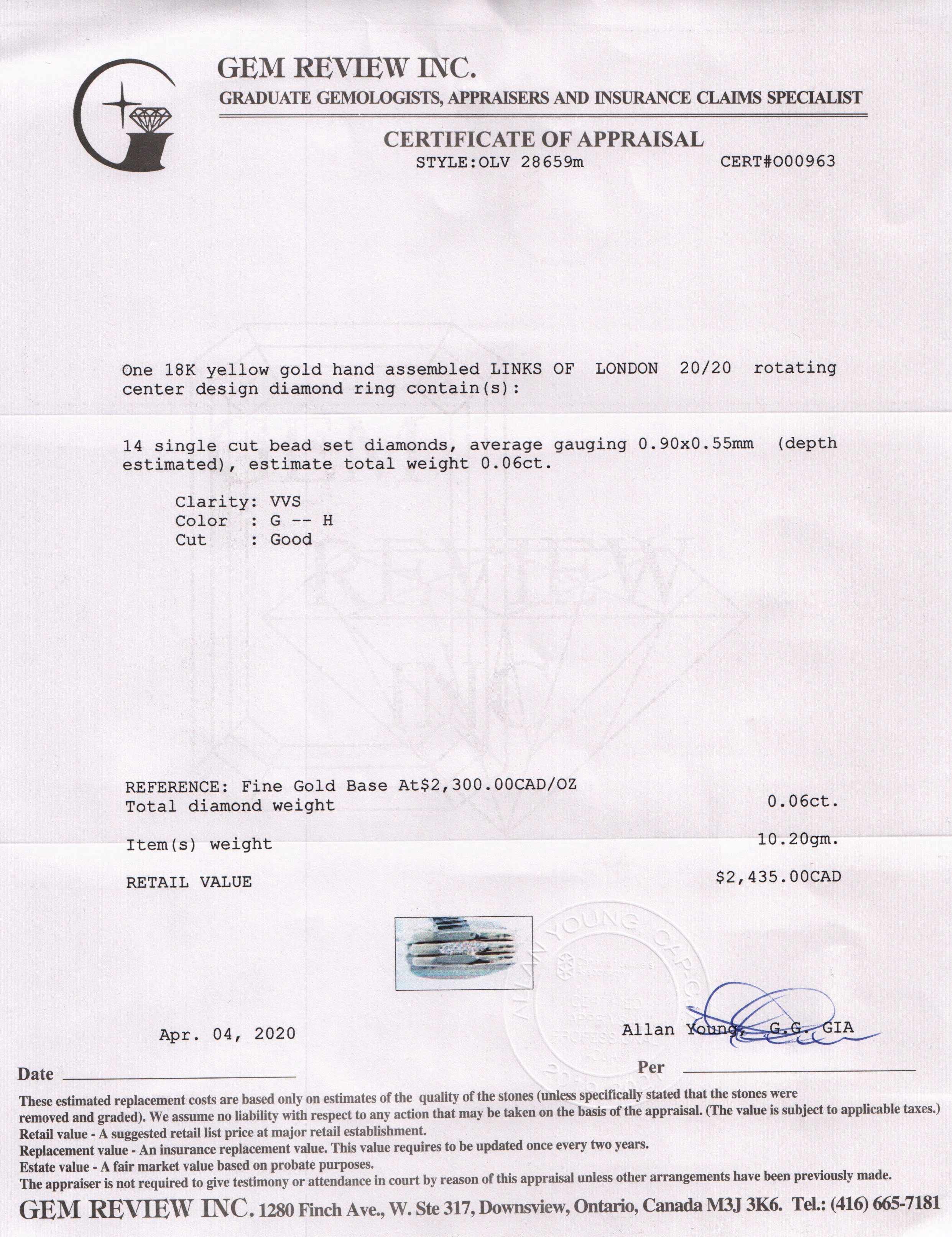 Links of London 18k Gold and Diamond 20/20 Classic Ring