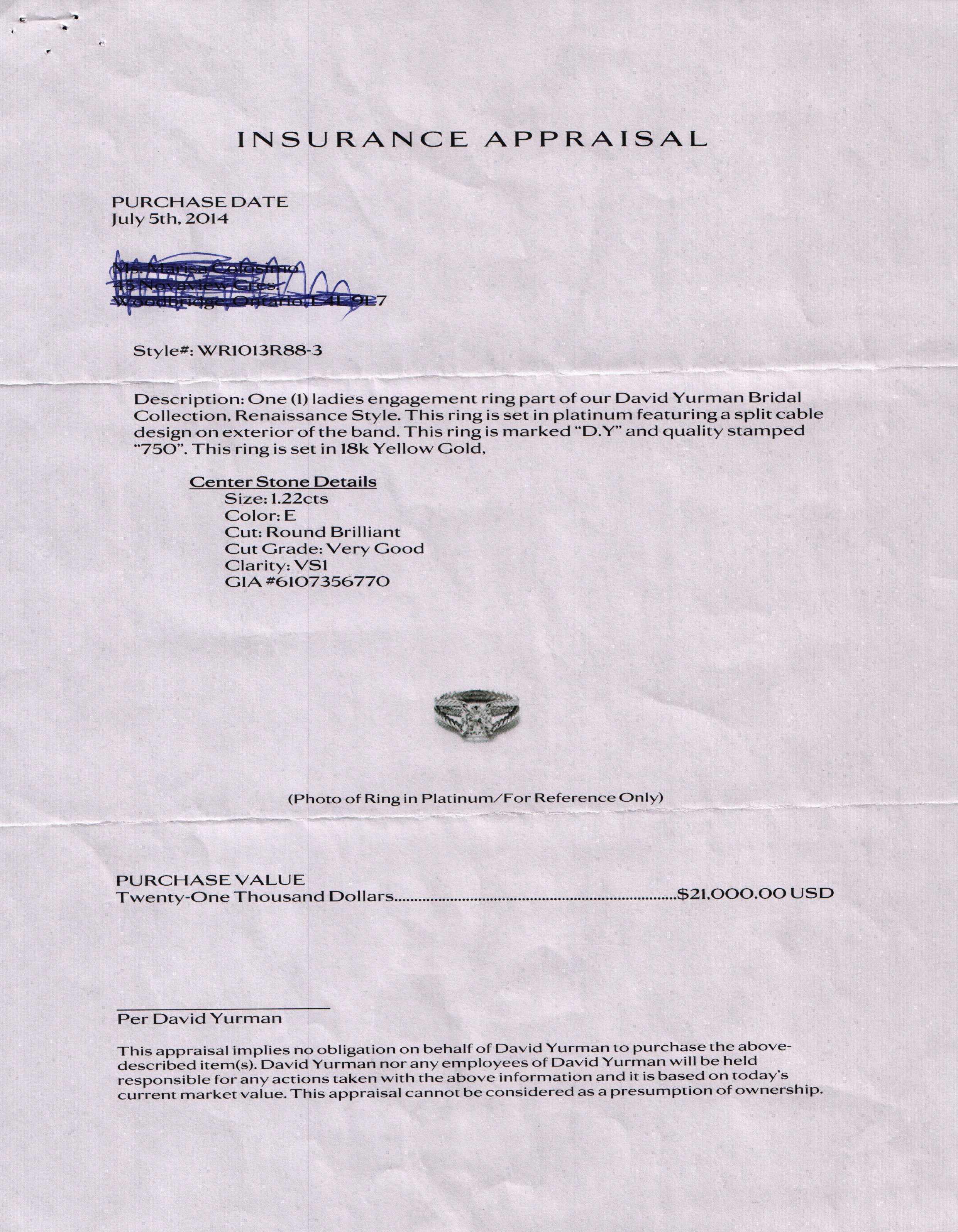 David Yurman Renaissance Style Diamond Engagement Ring