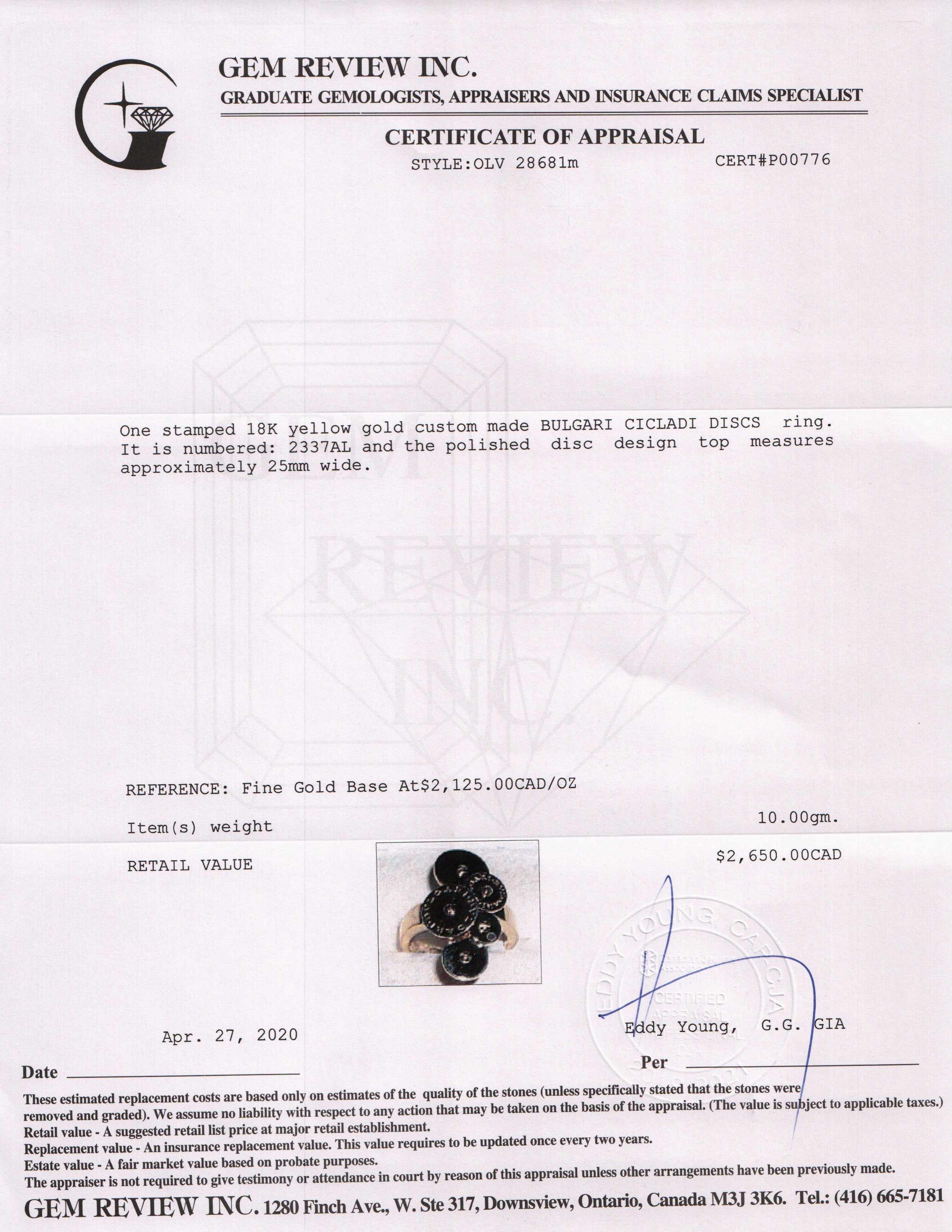 Bulgari 18k Gold Cicladi Discs Ring