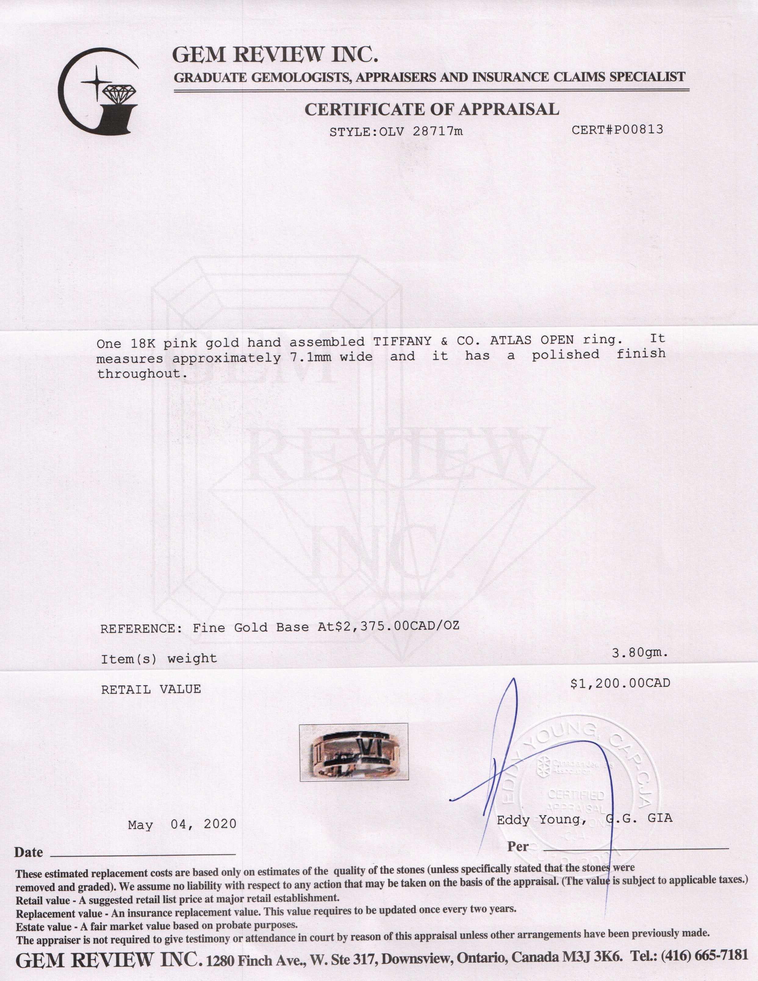 Tiffany & Co. 18k Rose Gold Atlas Open Ring