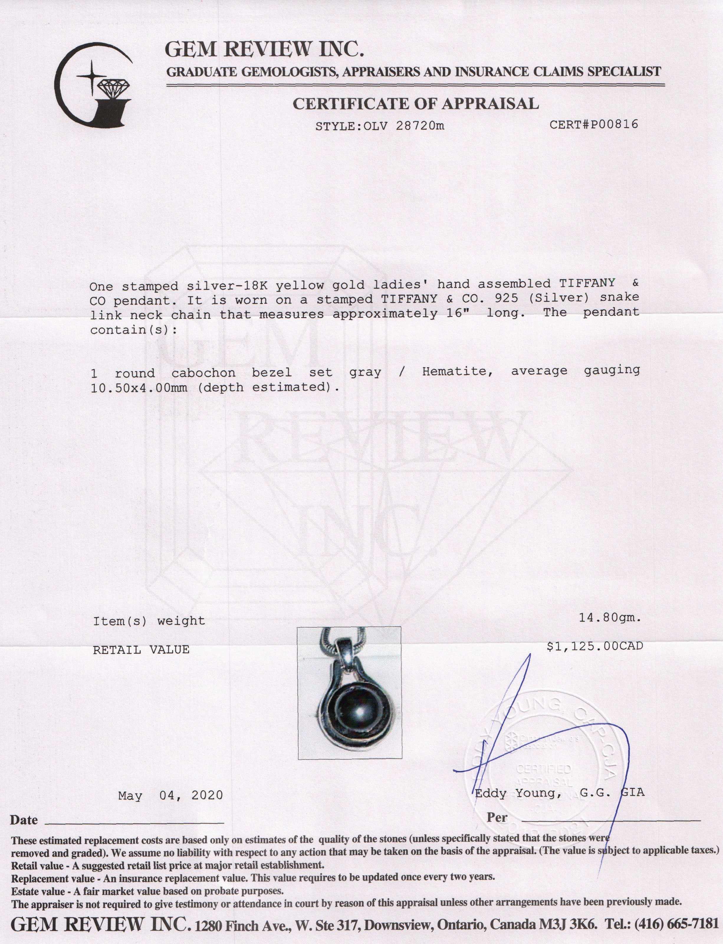 Tiffany & Co. Vintage Two-Tone Hematite Pendant Necklace