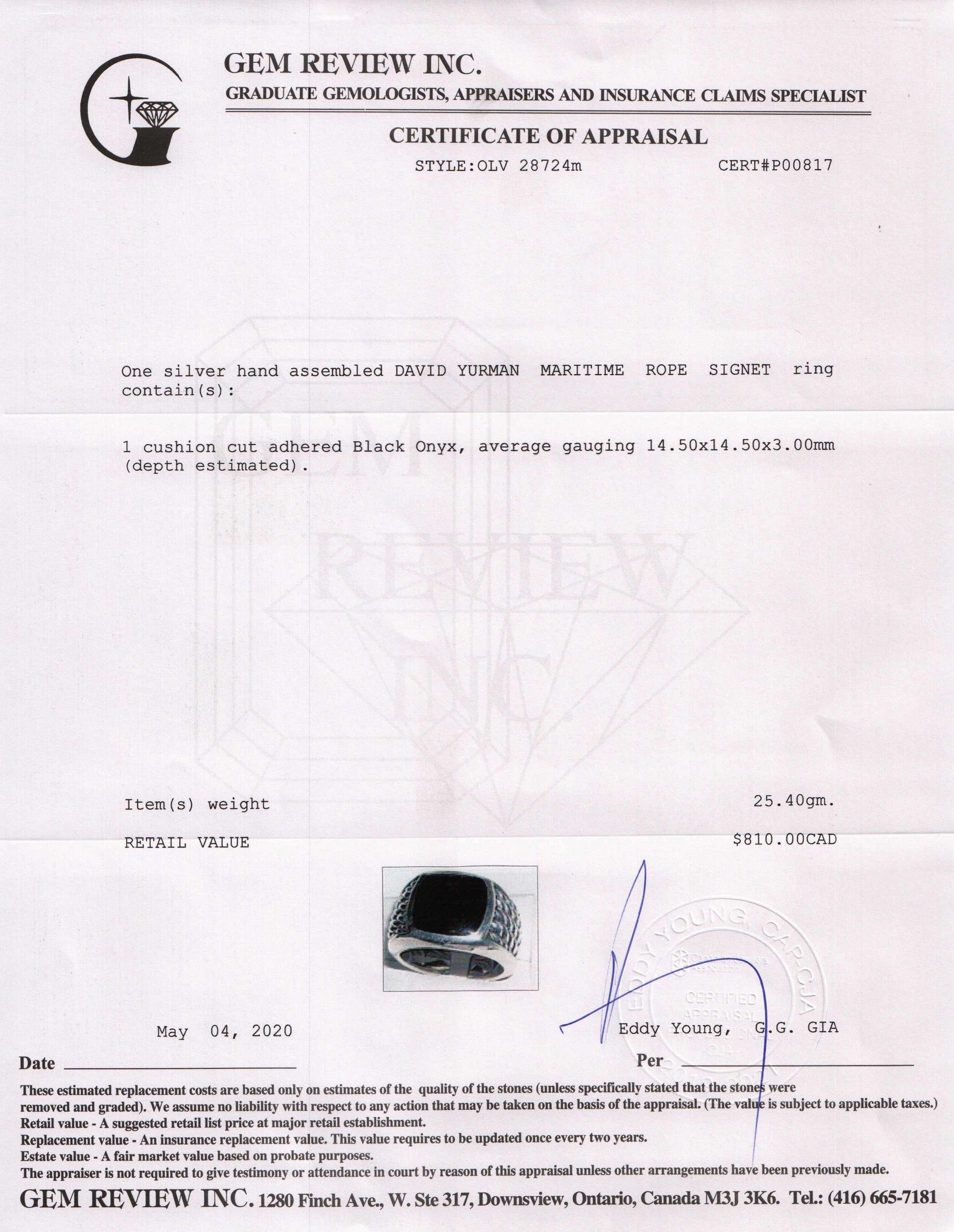 David Yurman Maritime Rope Signet Ring with Black Onyx