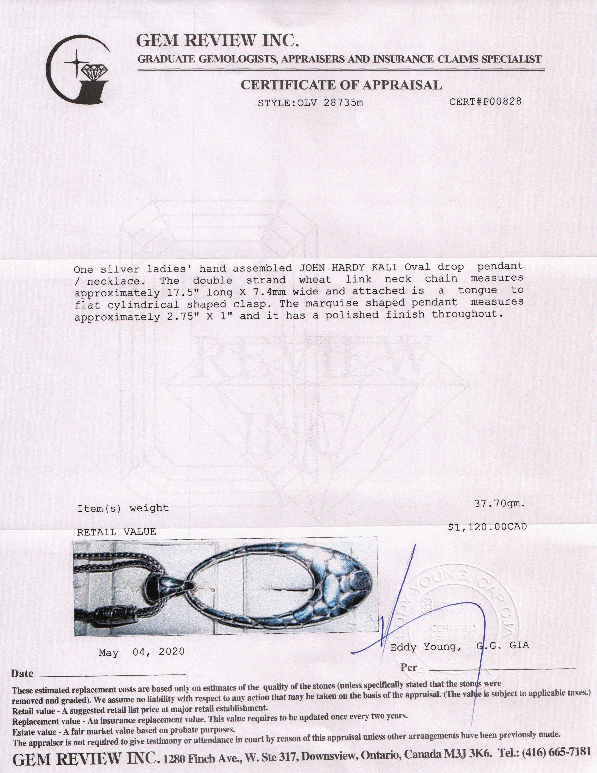 John Hardy Kali Oval Drop Pendant Necklace