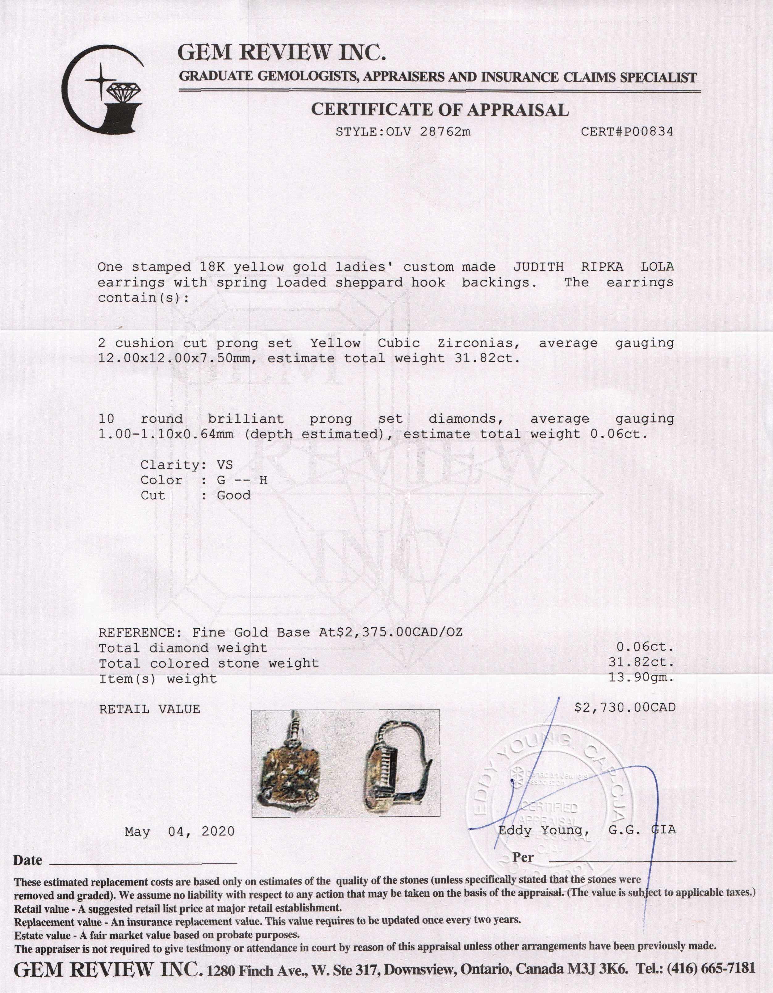 Judith Ripka 18k Gold Canary Crystal & Diamond Lola Earrings