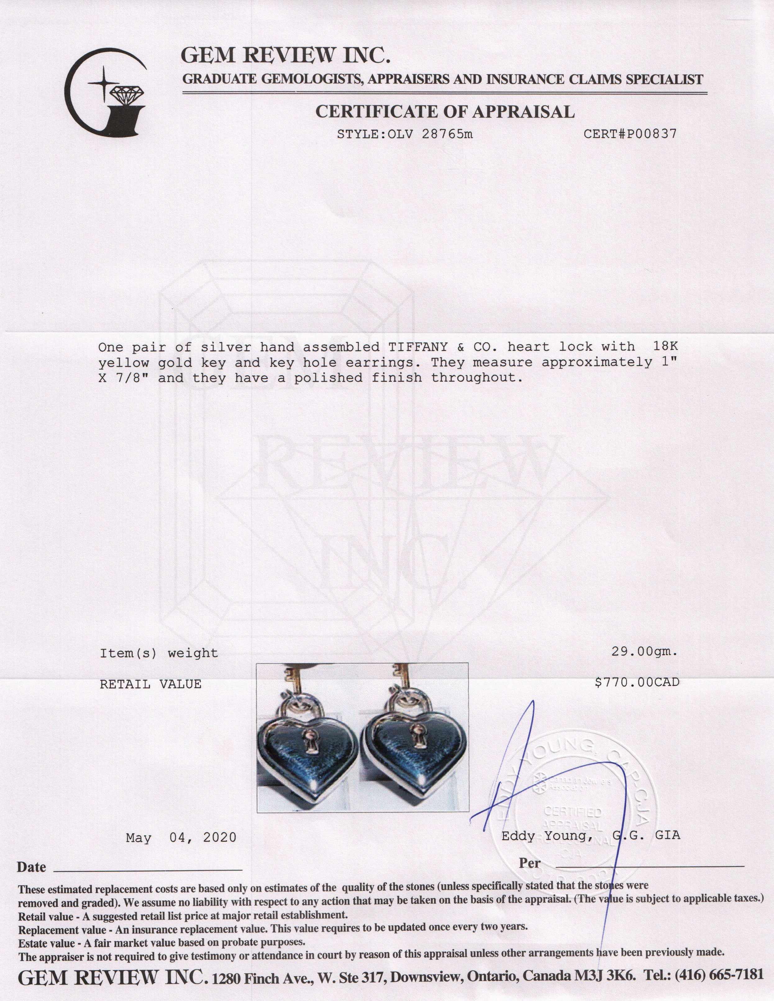 Tiffany & Co. Two-Tone Heart Lock and Key Clip-On Earrings