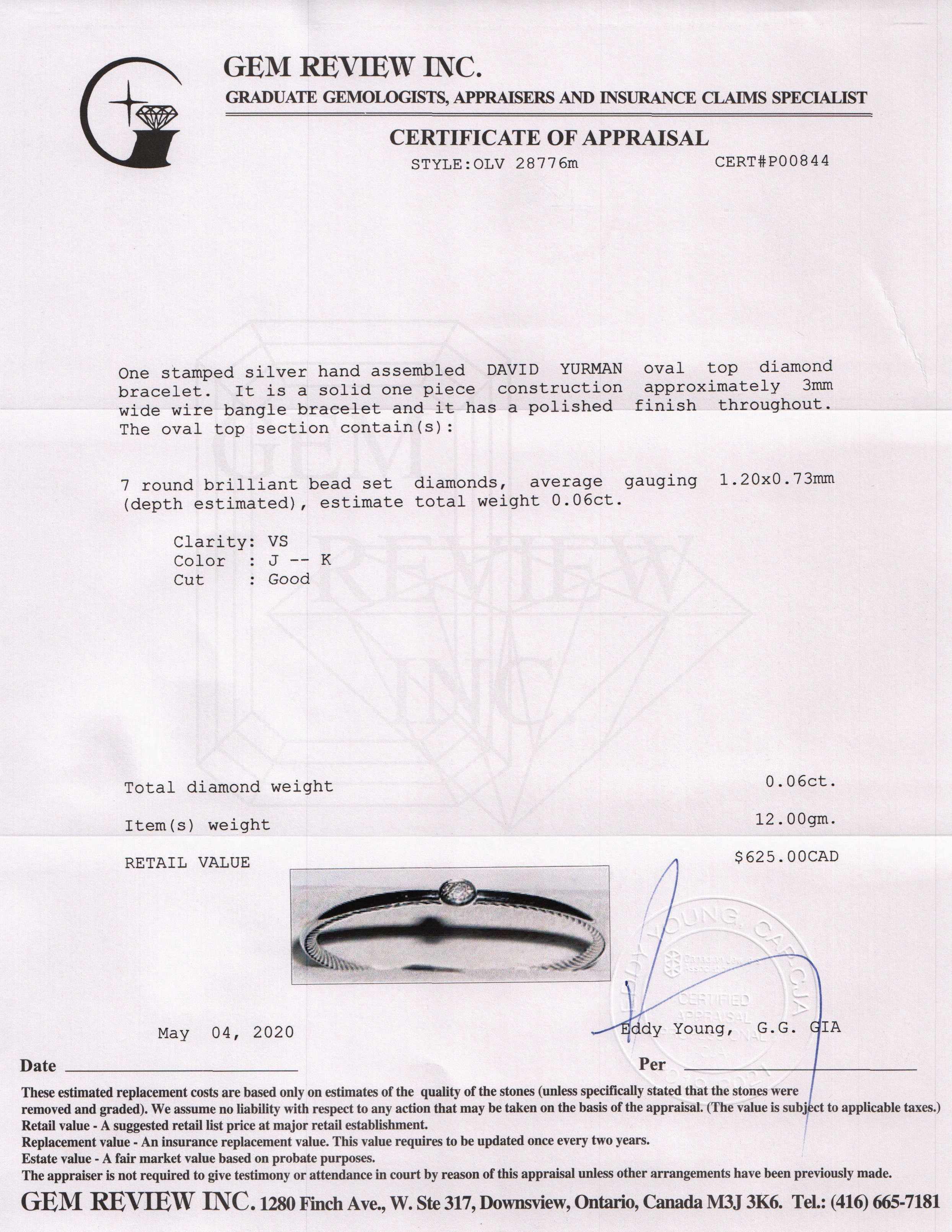 David Yurman Diamond Oval Station Cable Bangle